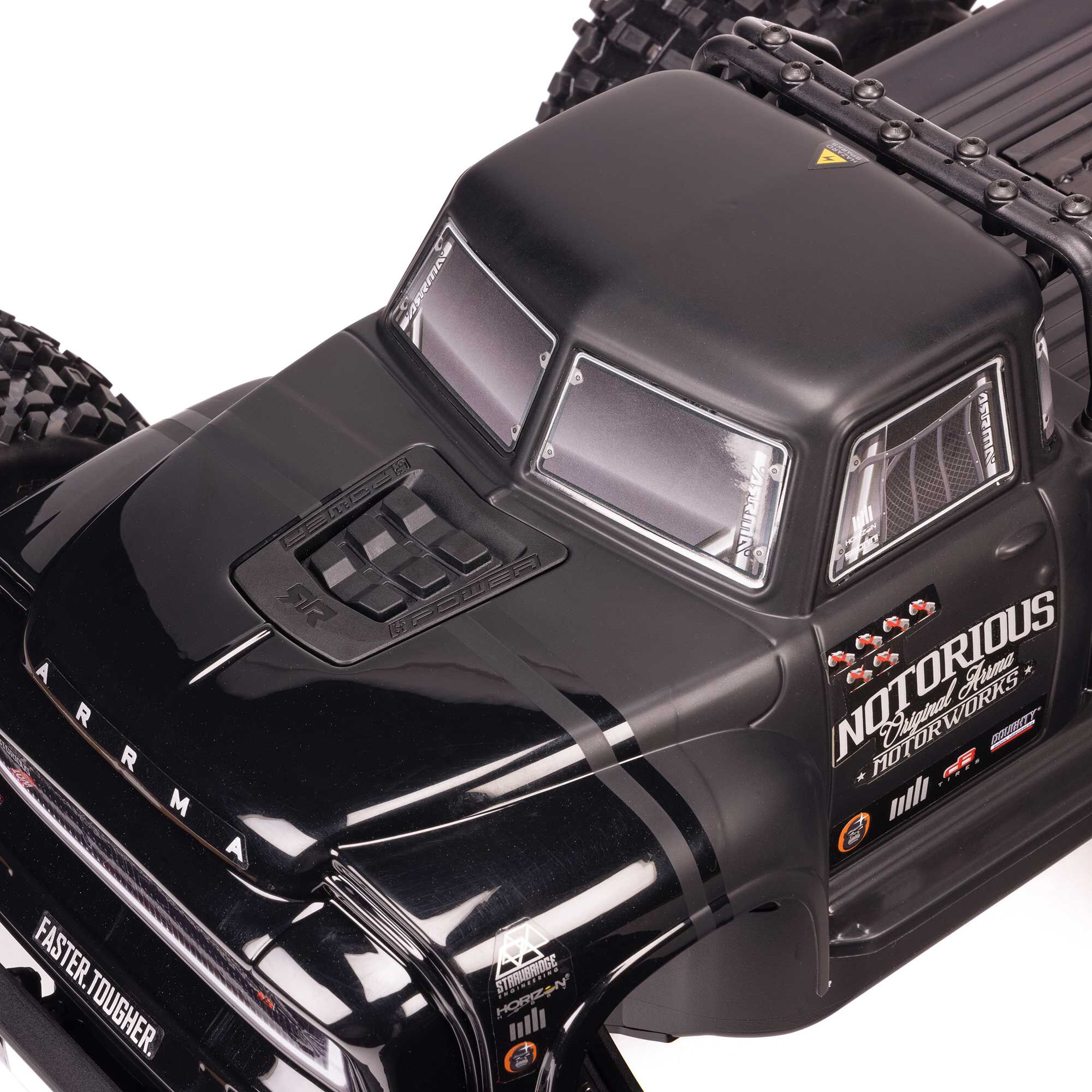 ARRMA 1/8 NOTORIOUS 6S 4X4 RTR Brushless Stunt Truck, Black