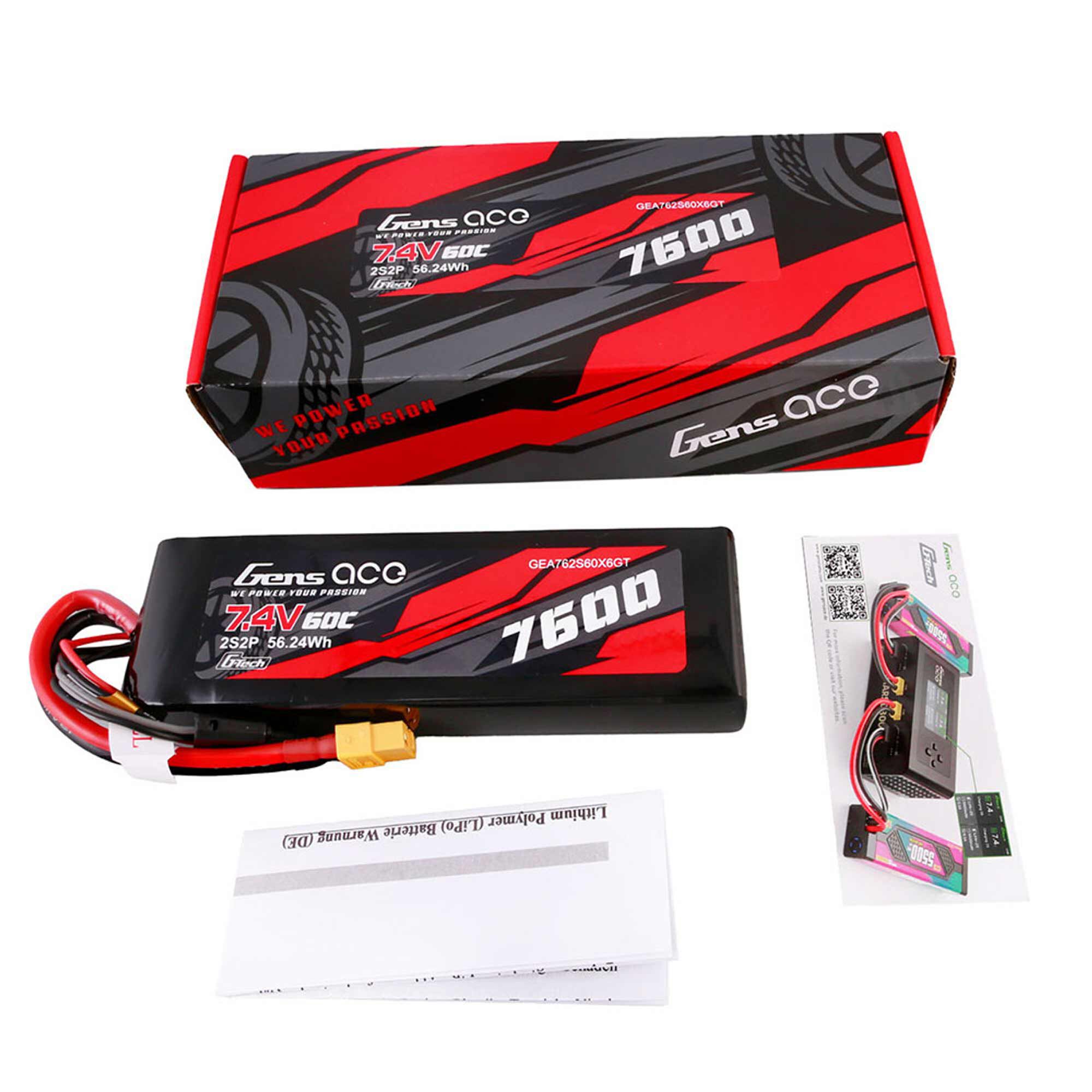 Gens ace 7.4V 7600mAh 2S 60C G-Tech Smart LiPo Battery: XT60