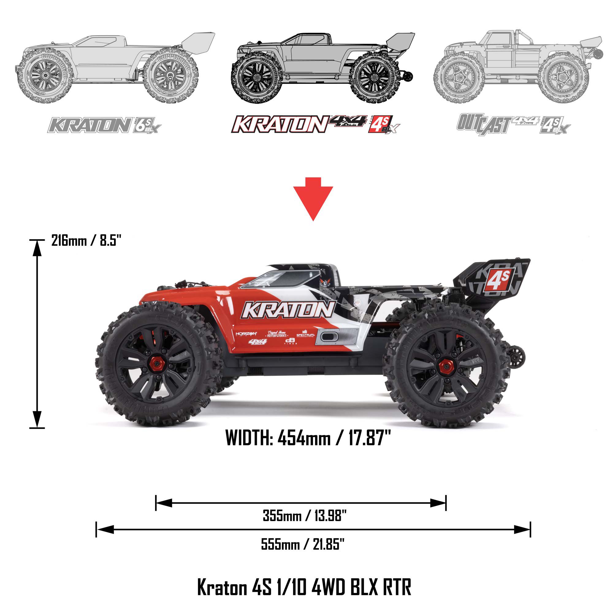 ARRMA 1/10 KRATON 4S 4X4 RTR Brushless Speed Truck, Red