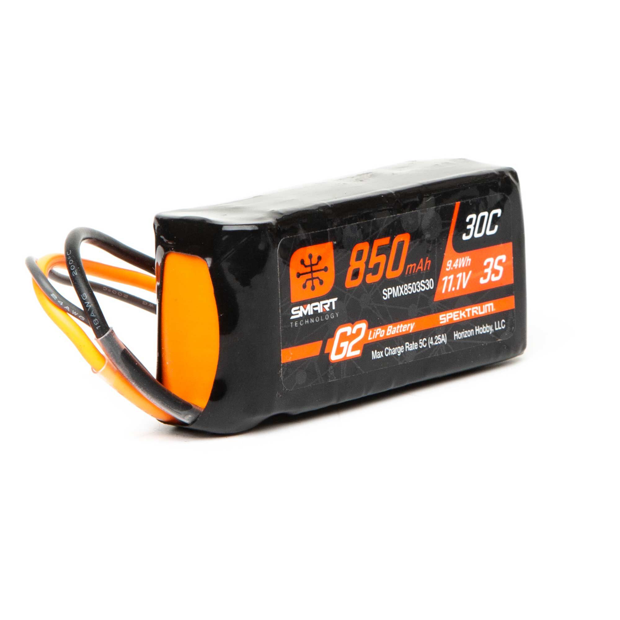 Spektrum Accessories 11.1V 850mAh 3S 30C Smart G2 LiPo Battery: IC2