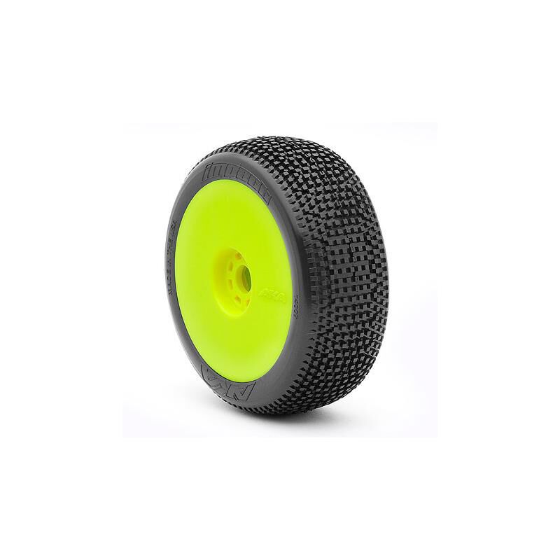 AKA PRODUCTS, INC. 1/8 Impact Super Soft Long Wear Pre-Mounted Tires, Yellow EVO Wheels (2): Buggy