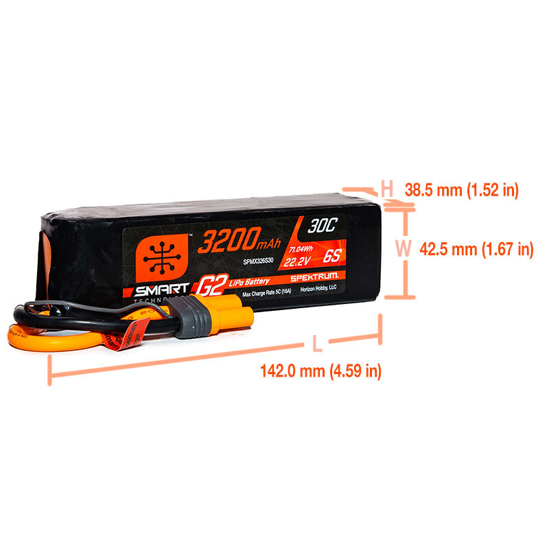 Spektrum Accessories 22.2V 3200mAh 6S 30C Smart G2 LiPo Battery: IC5