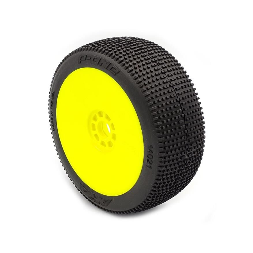 AKA PRODUCTS, INC. 1/8 P1 Super Soft Long Wear Pre-Mounted Tires, Yellow EVO Wheels (2): Buggy