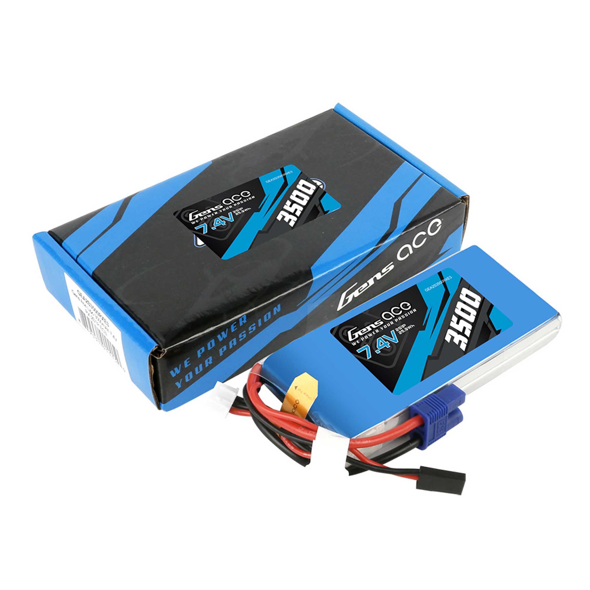 Gens ace 7.4V 5000mAh 2S Receiver LiPo Battery: EC3, JR