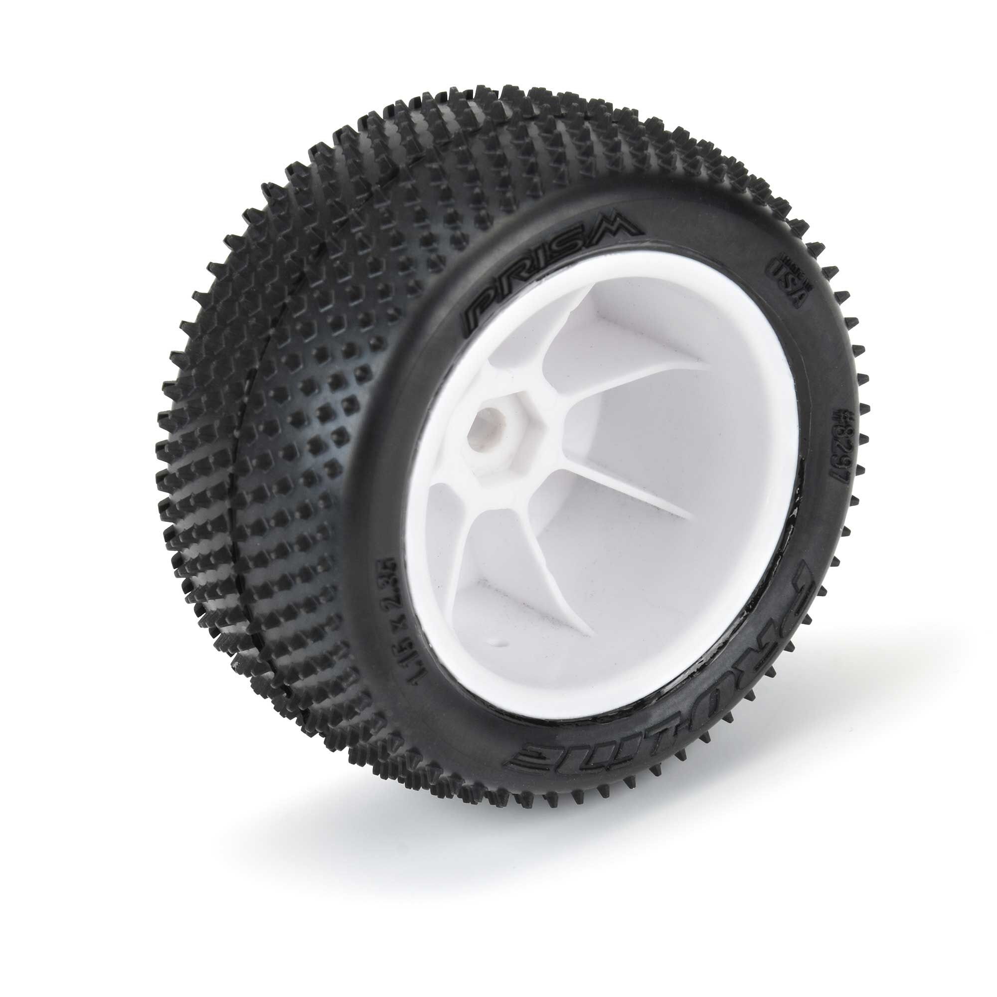 Pro-Line Racing 1/18 Prism Rear Carpet Mini-B Tires Mounted 8mm White Wheels (2)
