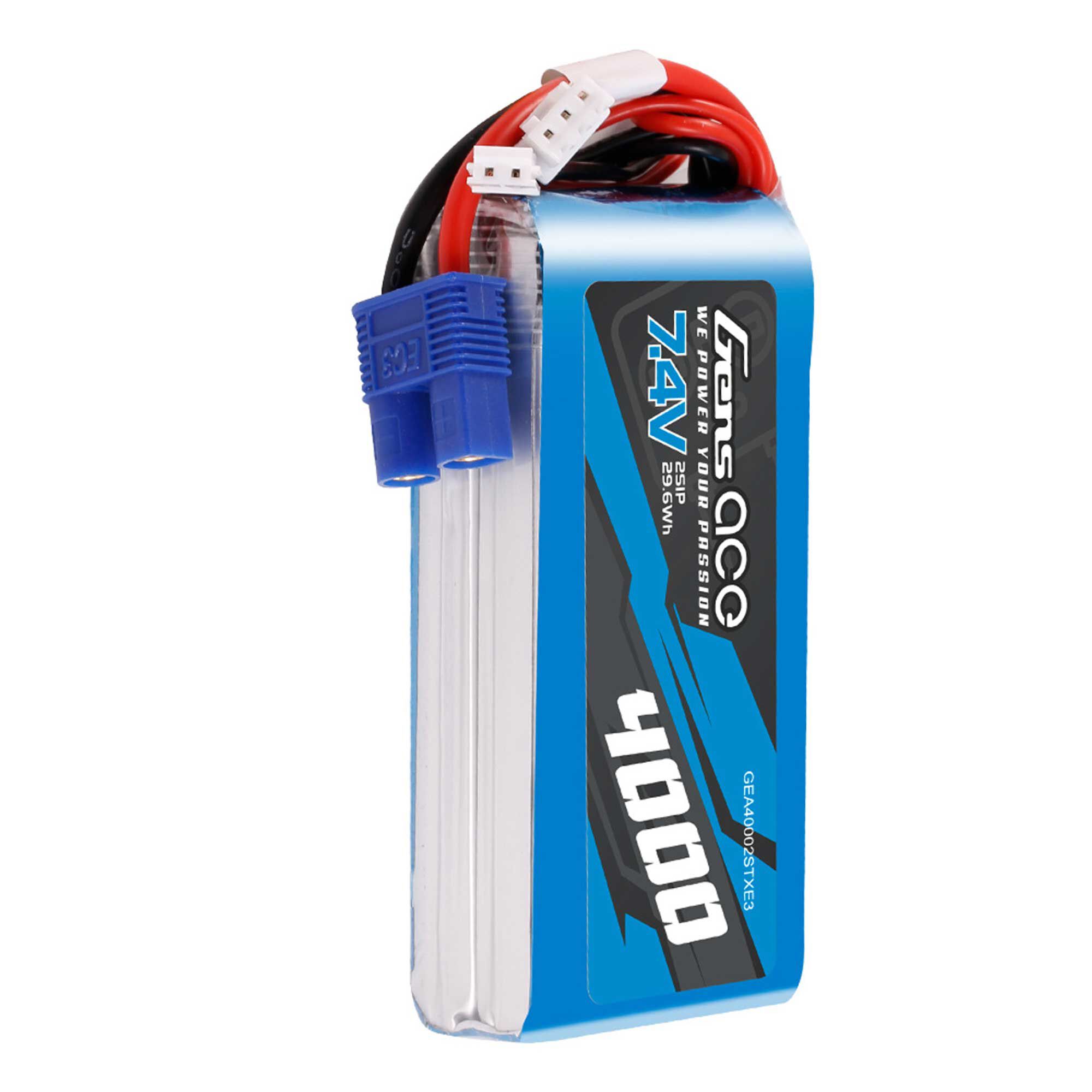 Gens ace 7.4V 4000mAh 2S Receiver LiPo Battery: EC3, JR
