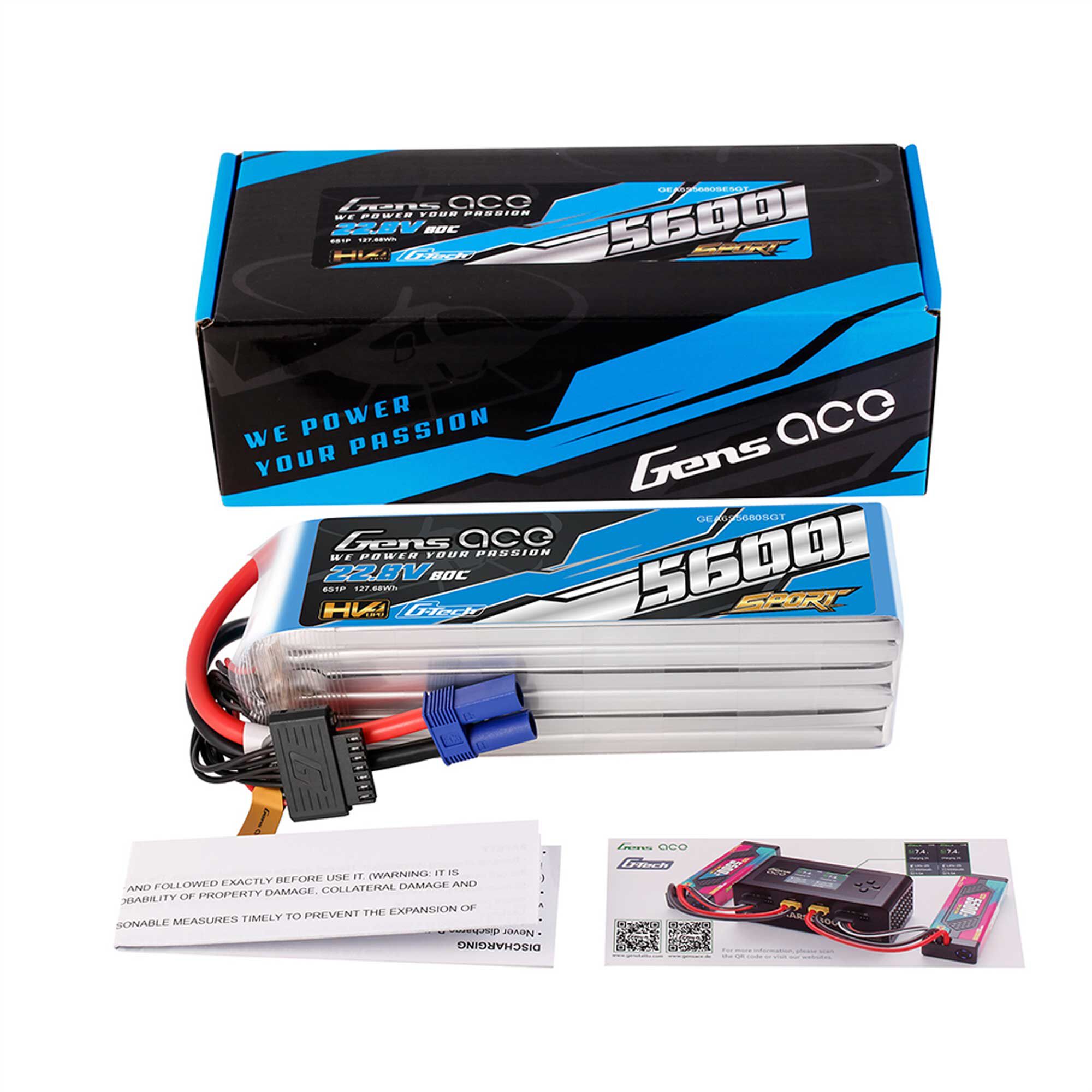 Gens ace 22.8V 5600mAh 6S 80C G-Tech LiHV Battery: EC5