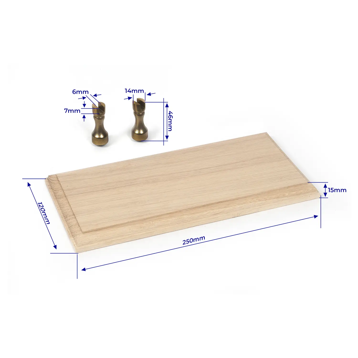 Solid Oak Base + 2 Brass Cast Iron Brackets