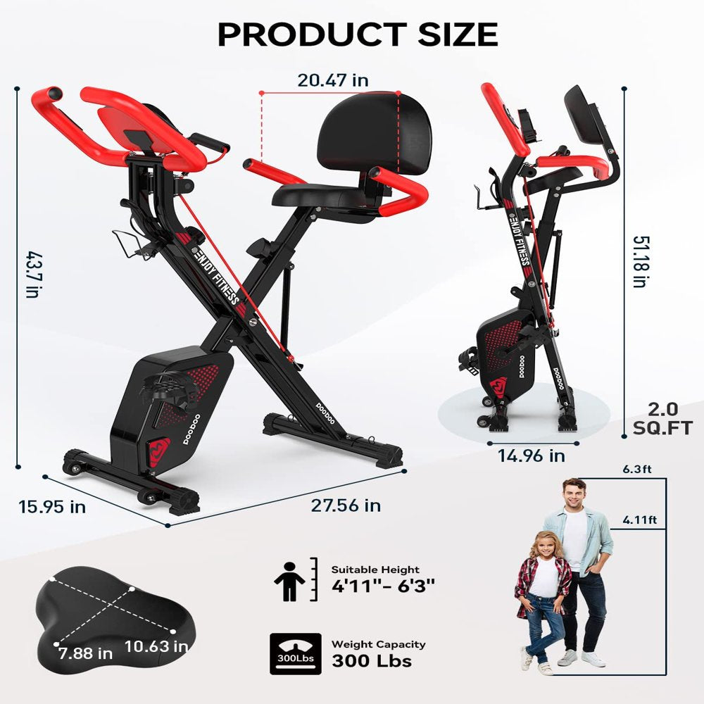 Pooboo 3 In 1 Foldable Exercise Bike Indoor Cycling Bike Workout 300Lb