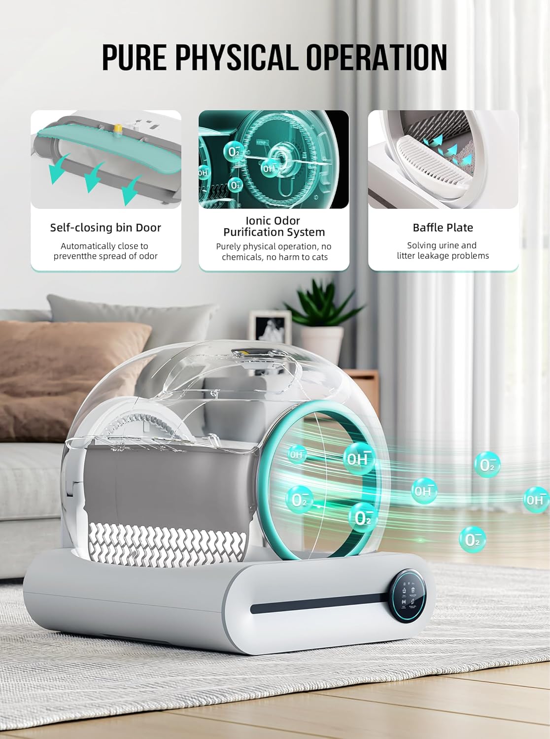 Self Cleaning Cat Litter Box, Automatic Cat Litter Box with Mat & Liners, 65L+9L Large Capacity Self Cleaning Litter Box