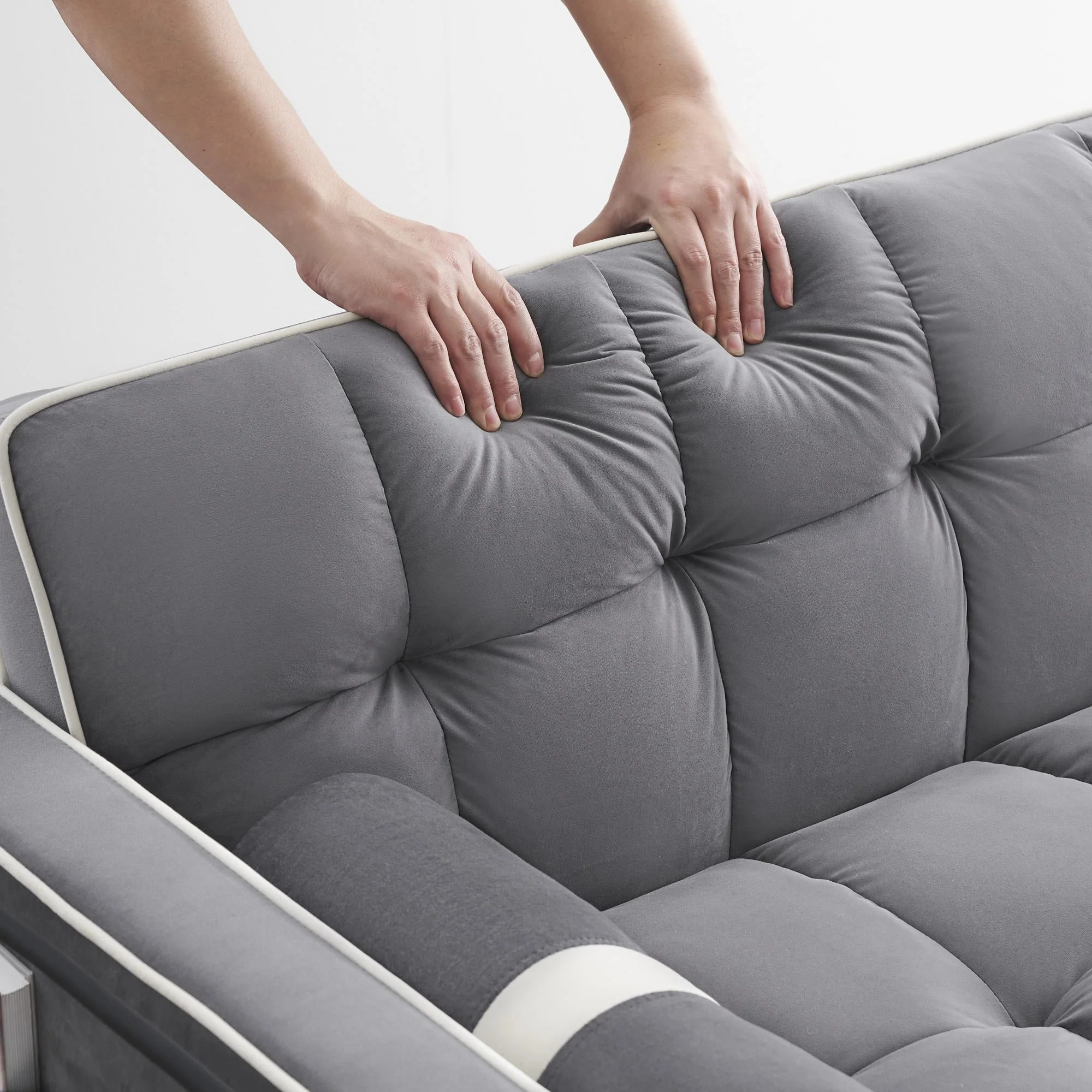 3 in 1 Sleeper Sofa Couch Bed, Small Tufted Velvet Convertible Loveseat Futon Sofa w/Pullout Bed, Adjustable Backrest, Cylinder Pillows,