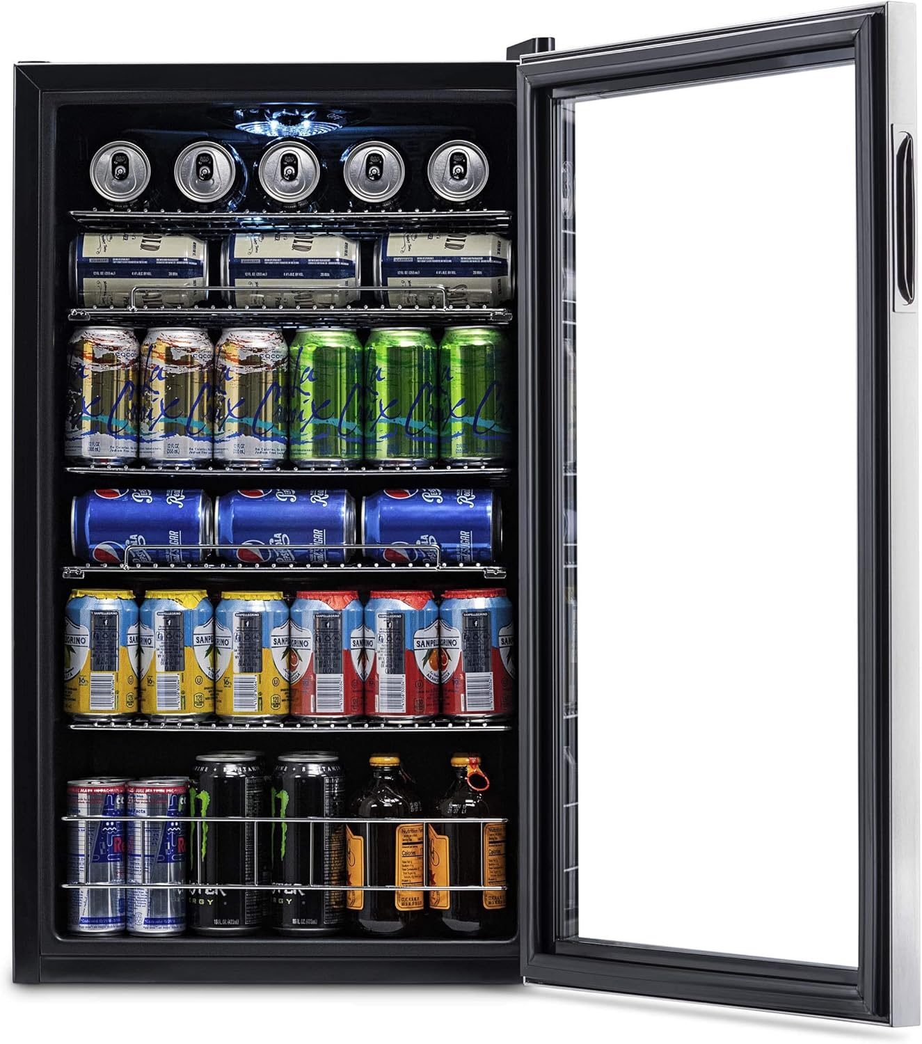 Beverage Refrigerator Cooler | 126 Cans Free Standing with Right Hinge Glass Door | Mini Fridge Beverage Organizer Perfect For Beer, Wine, Soda, And Cooler Drinks