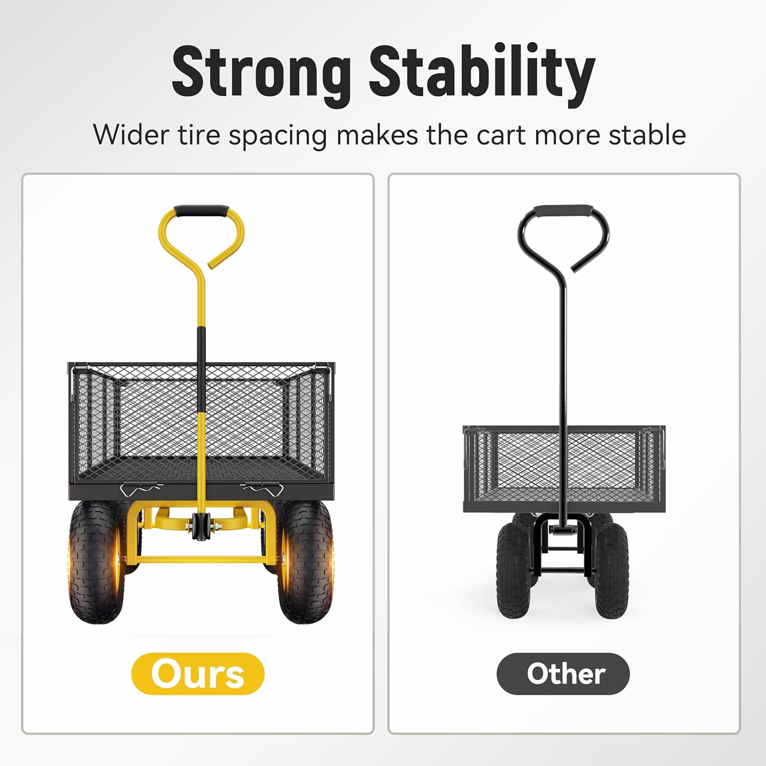 Steel Garden Cart, 2-in-1 1400 lbs Heavy Duty Utility Wagon, with Removable Mesh Sides to Convert into Flatbed, 240?? U-Turn 13" Pneumatic Tires Garden Wagon for Farm Yard Lawn Garden Camping