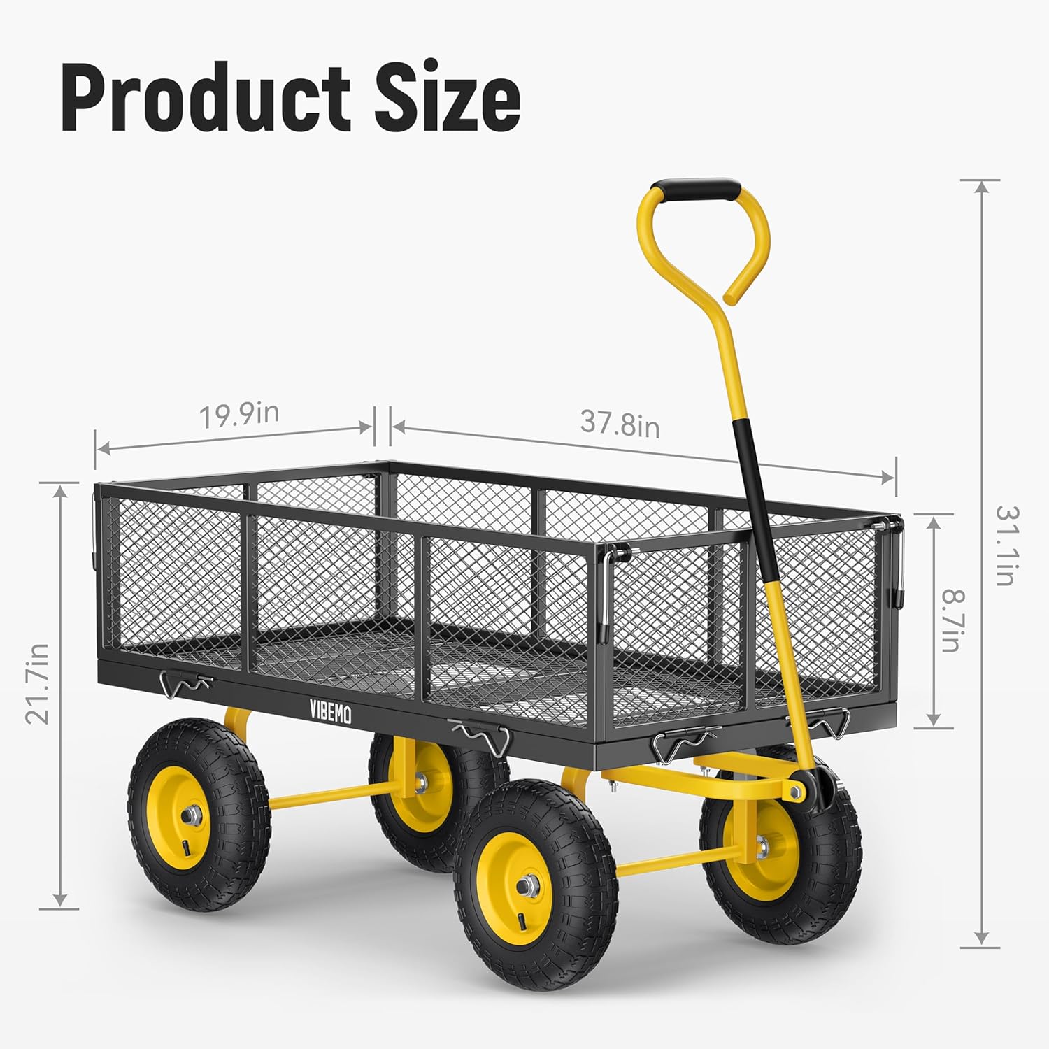 Steel Garden Cart, 2-in-1 1400 lbs Heavy Duty Utility Wagon, with Removable Mesh Sides to Convert into Flatbed, 240?? U-Turn 13" Pneumatic Tires Garden Wagon for Farm Yard Lawn Garden Camping