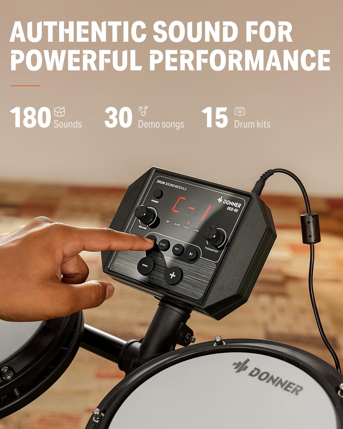 Donner DED-80 Electronic Drum Set, Electric Drum Set for Beginner with 4 Quiet Mesh Drum Pads, 2 Switch Pedal, 180+ Sounds, Throne, On-Ear Headphones