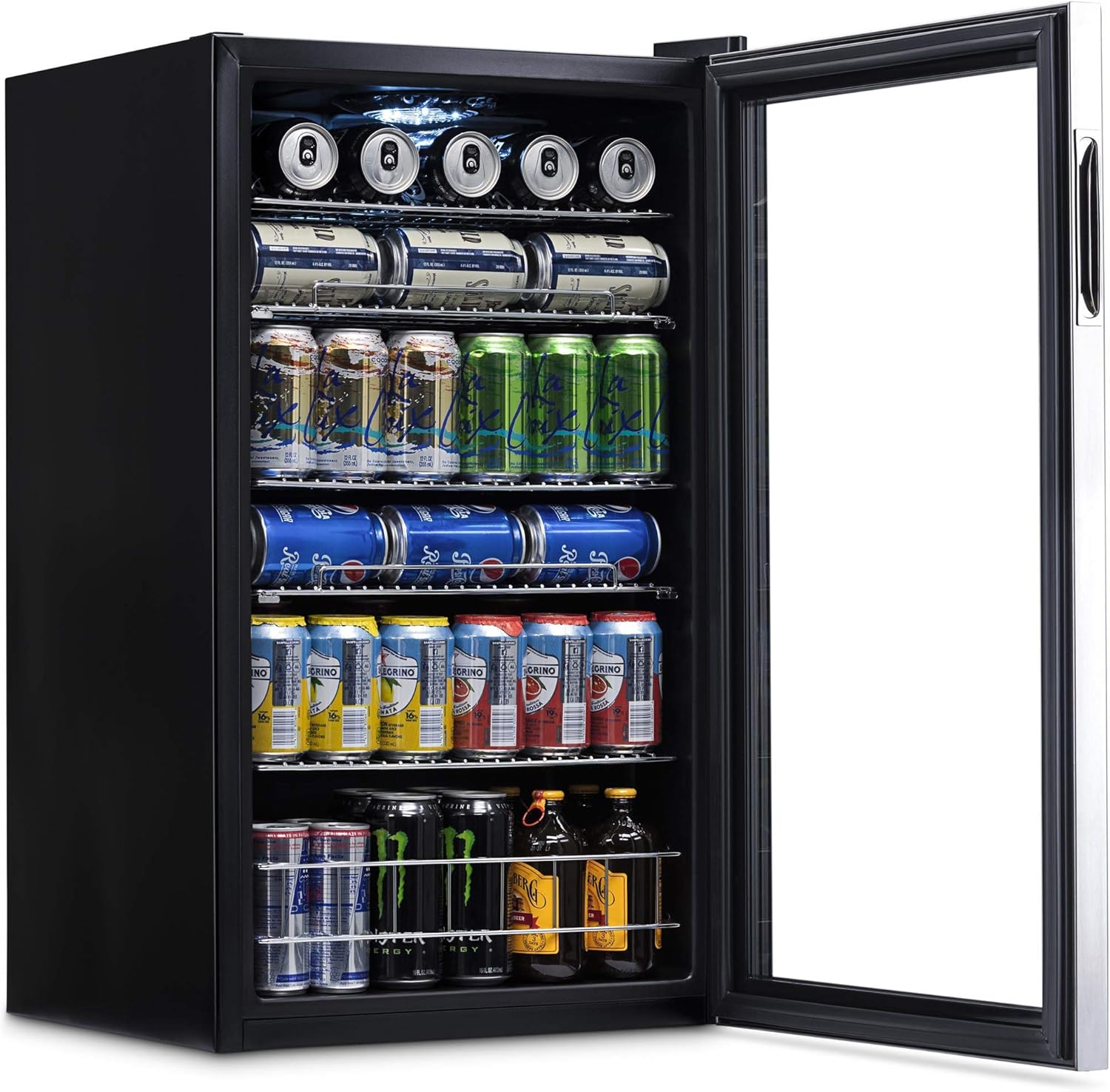 Beverage Refrigerator Cooler | 126 Cans Free Standing with Right Hinge Glass Door | Mini Fridge Beverage Organizer Perfect For Beer, Wine, Soda, And Cooler Drinks