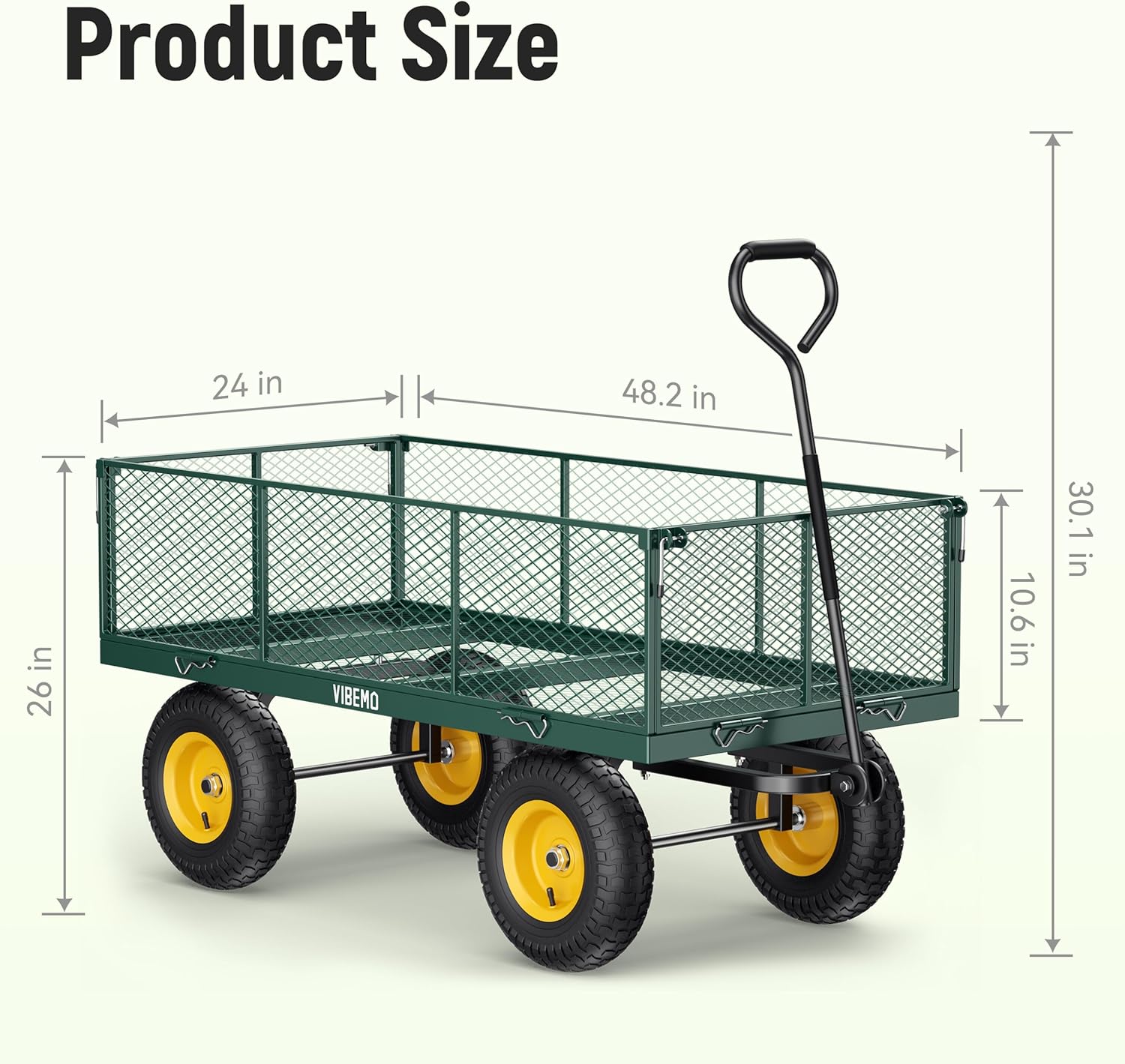 Steel Garden Cart, 2-in-1 1400 lbs Heavy Duty Utility Wagon, with Removable Mesh Sides to Convert into Flatbed, 240?? U-Turn 13" Pneumatic Tires Garden Wagon for Farm Yard Lawn Garden Camping