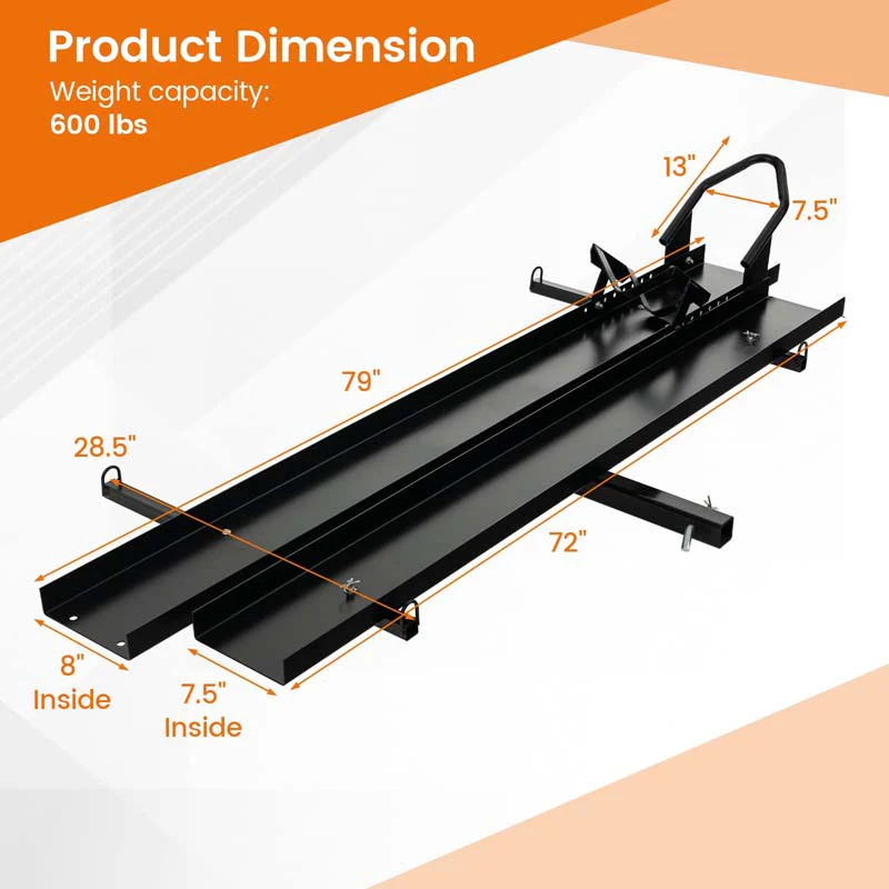 600LBS Motorcycle Hitch Carrier Fit Up to 7.5" Wide Tire, Motorcycle Carrier Hitch Mount w/Loading Ramp, Dirt Bike Trailer, Heavy Duty Motorcycle Rack