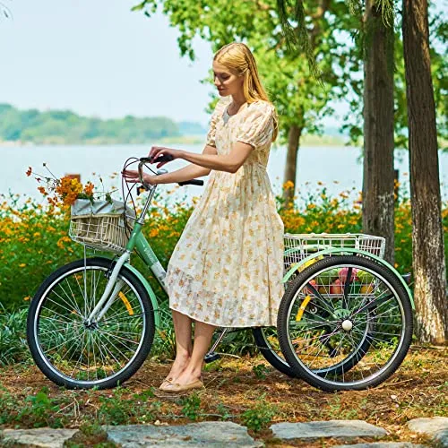 Viribus Adult Tricycle, 7 Speed Tricycle for Adults, 24" 3 Wheel Bikes for Adults with Baskets
