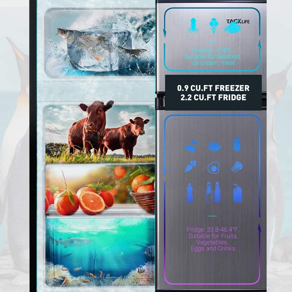 g Mini Fridge with Freezer, 3.1 Cu.Ft Small Refrigerator, Compact Refrigerator with LED Light, 2 doors, Mini Fridge for Bedroom, Office, Dorm, RV