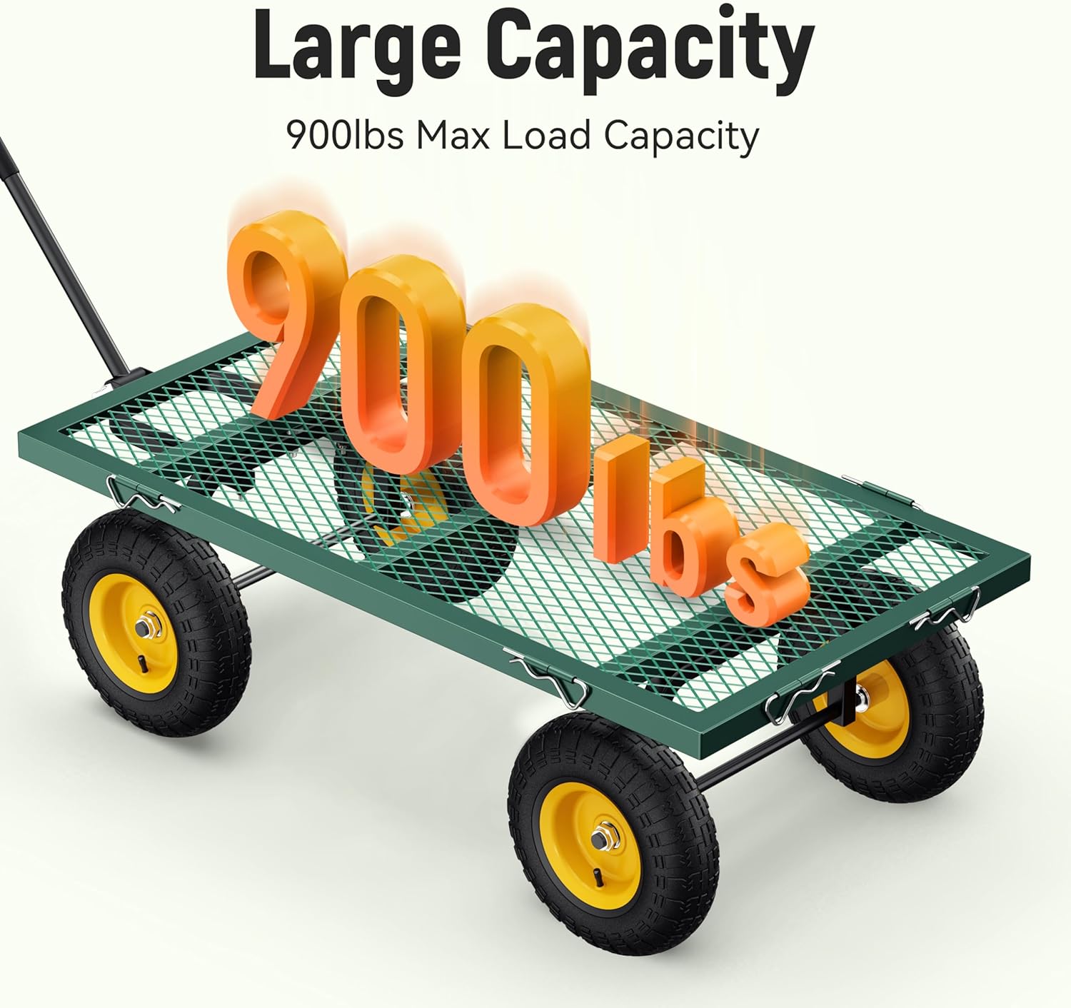 Steel Garden Cart, 2-in-1 1400 lbs Heavy Duty Utility Wagon, with Removable Mesh Sides to Convert into Flatbed, 240?? U-Turn 13" Pneumatic Tires Garden Wagon for Farm Yard Lawn Garden Camping