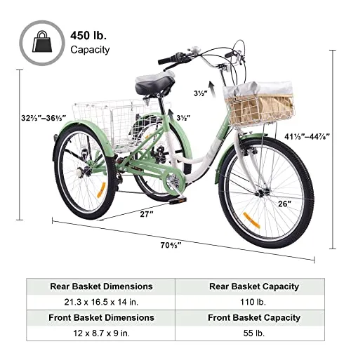 Viribus Adult Tricycle, 7 Speed Tricycle for Adults, 24