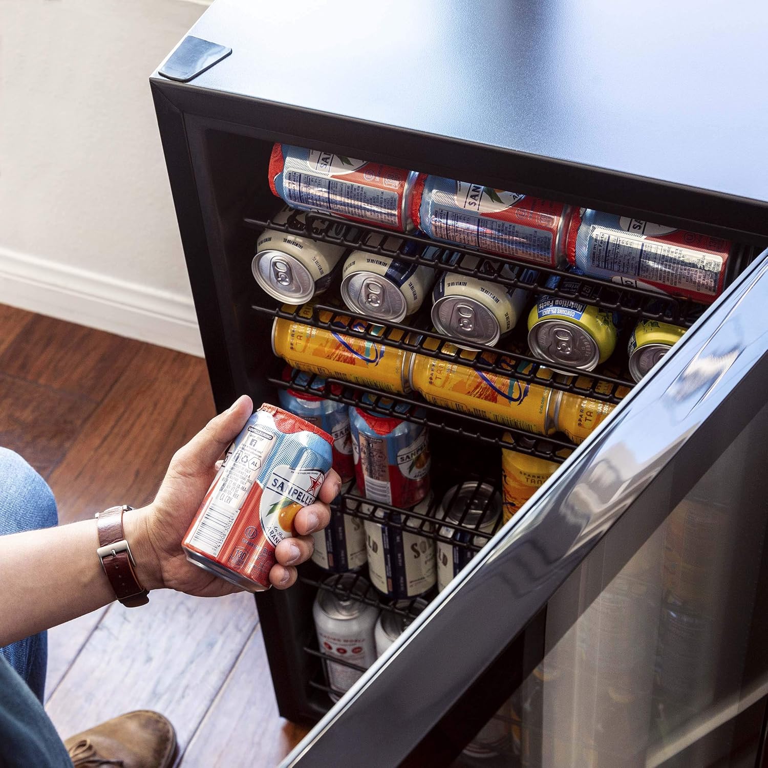 Beverage Refrigerator Cooler | 126 Cans Free Standing with Right Hinge Glass Door | Mini Fridge Beverage Organizer Perfect For Beer, Wine, Soda, And Cooler Drinks