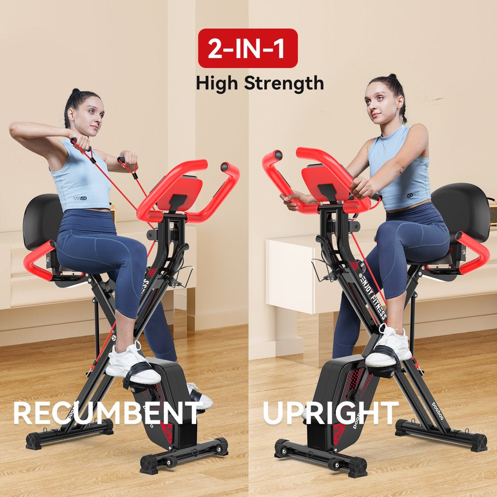 Pooboo 3 In 1 Foldable Exercise Bike Indoor Cycling Bike Workout 300Lb