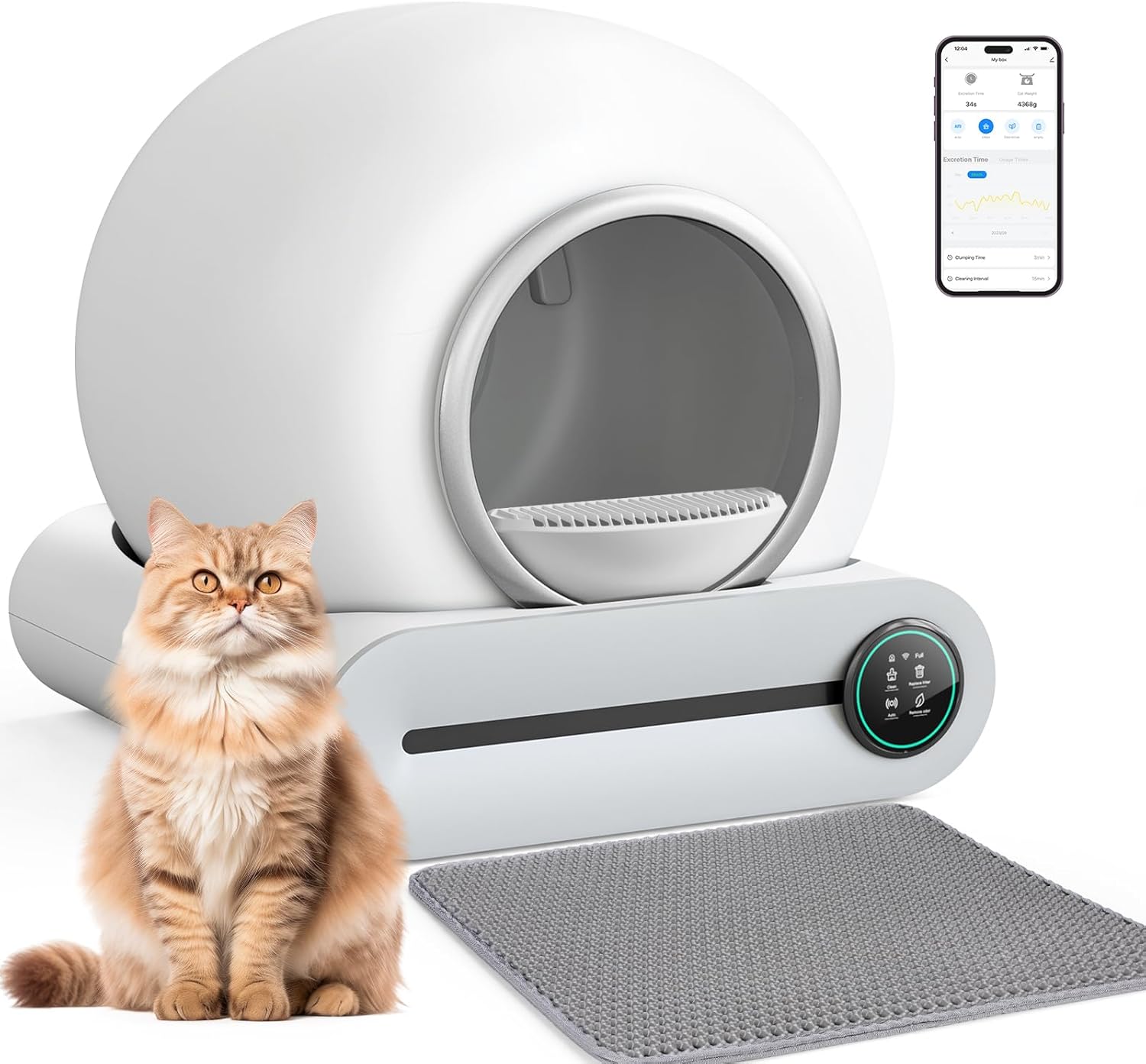 Self Cleaning Cat Litter Box, Automatic Cat Litter Box with Mat & Liners, 65L+9L Large Capacity Self Cleaning Litter Box