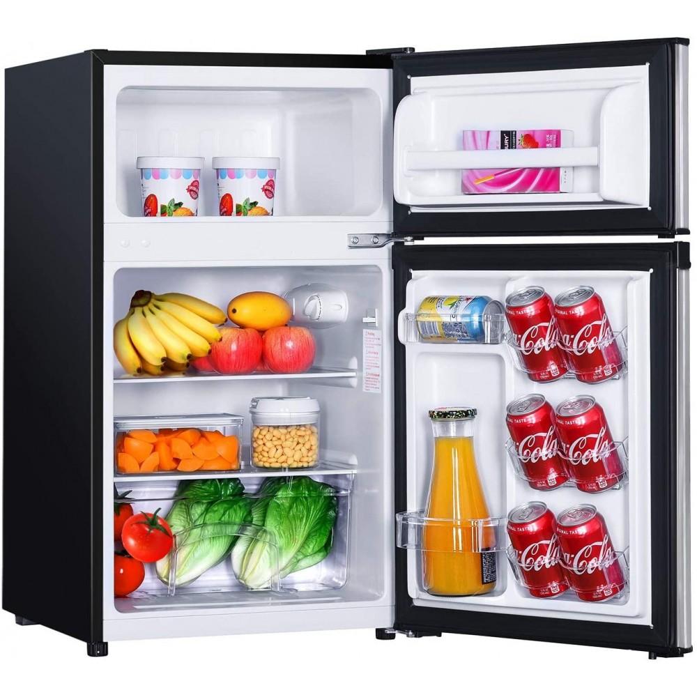 g Mini Fridge with Freezer, 3.1 Cu.Ft Small Refrigerator, Compact Refrigerator with LED Light, 2 doors, Mini Fridge for Bedroom, Office, Dorm, RV