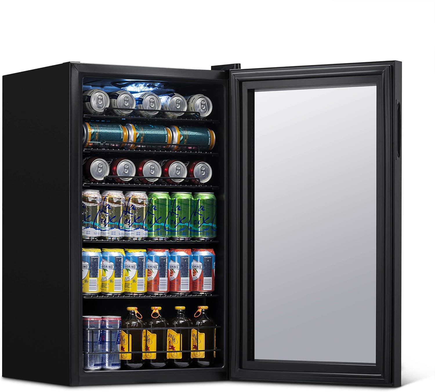 Beverage Refrigerator Cooler | 126 Cans Free Standing with Right Hinge Glass Door | Mini Fridge Beverage Organizer Perfect For Beer, Wine, Soda, And Cooler Drinks