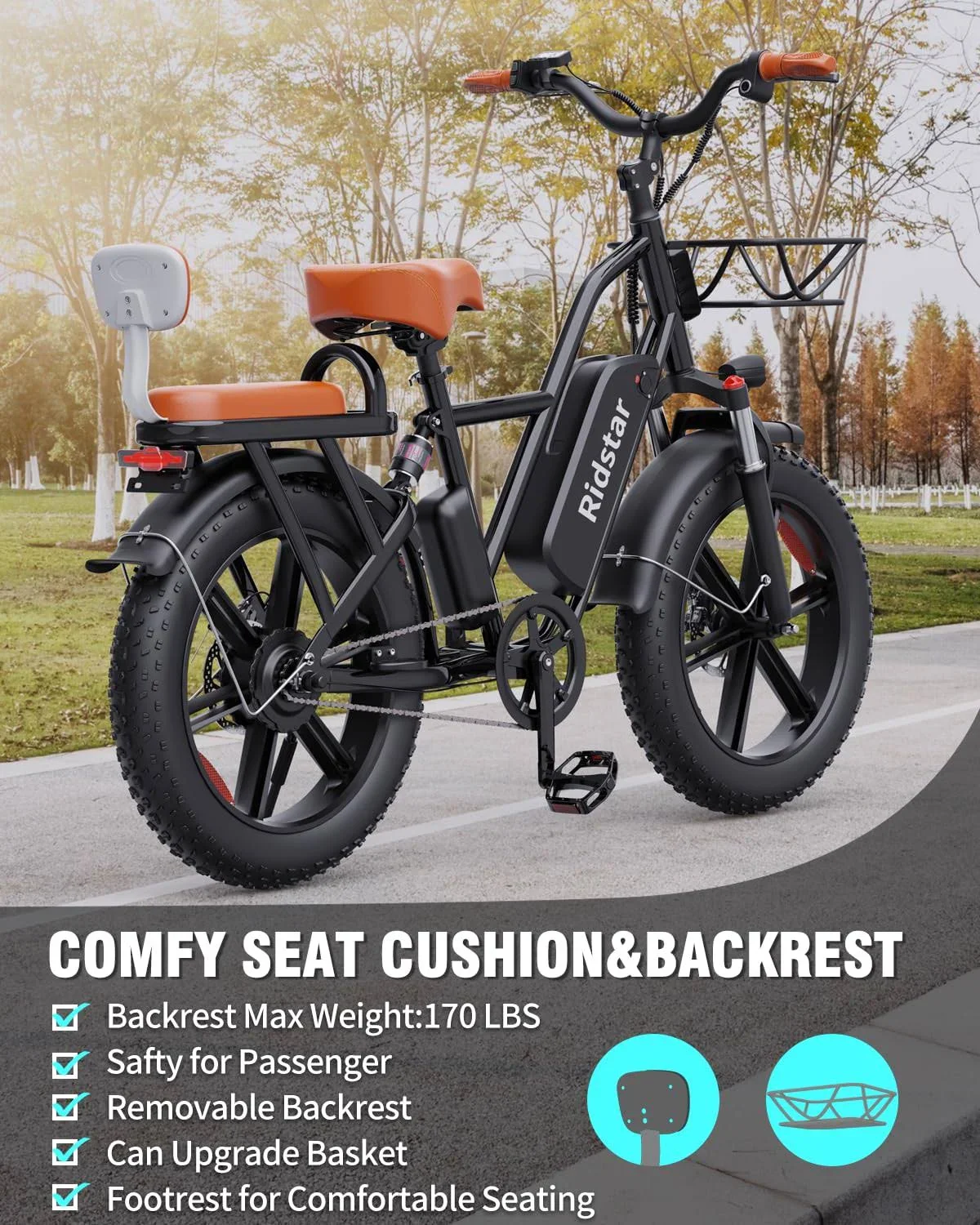Bopzin 1000W Electric Bike for Adults 48V 15Ah Removable Battery Ebike 20