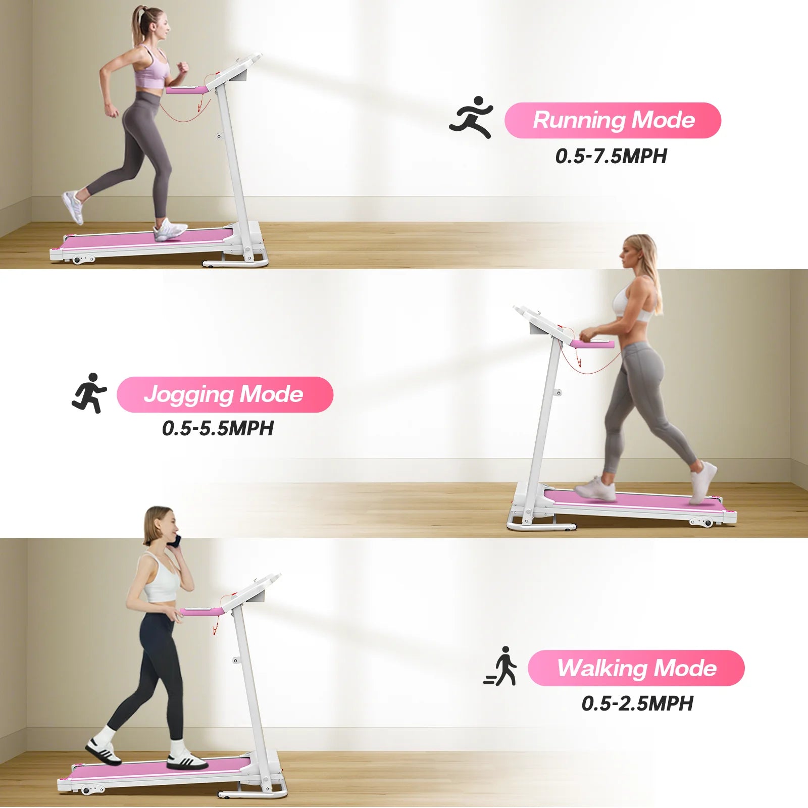 FYC Foldable Treadmills for Home, 2.5 HP, 7.5 MPH, Electric Running Treadmill Quiet Brushless Proform Treadmill for Home Gym