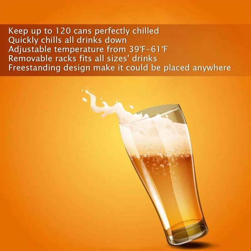 2-in-1 Mini Beverage Cooler Refrigerator Built-In & Freestanding 120 Cans Beer Drinks Wine Fridge with Glass Door