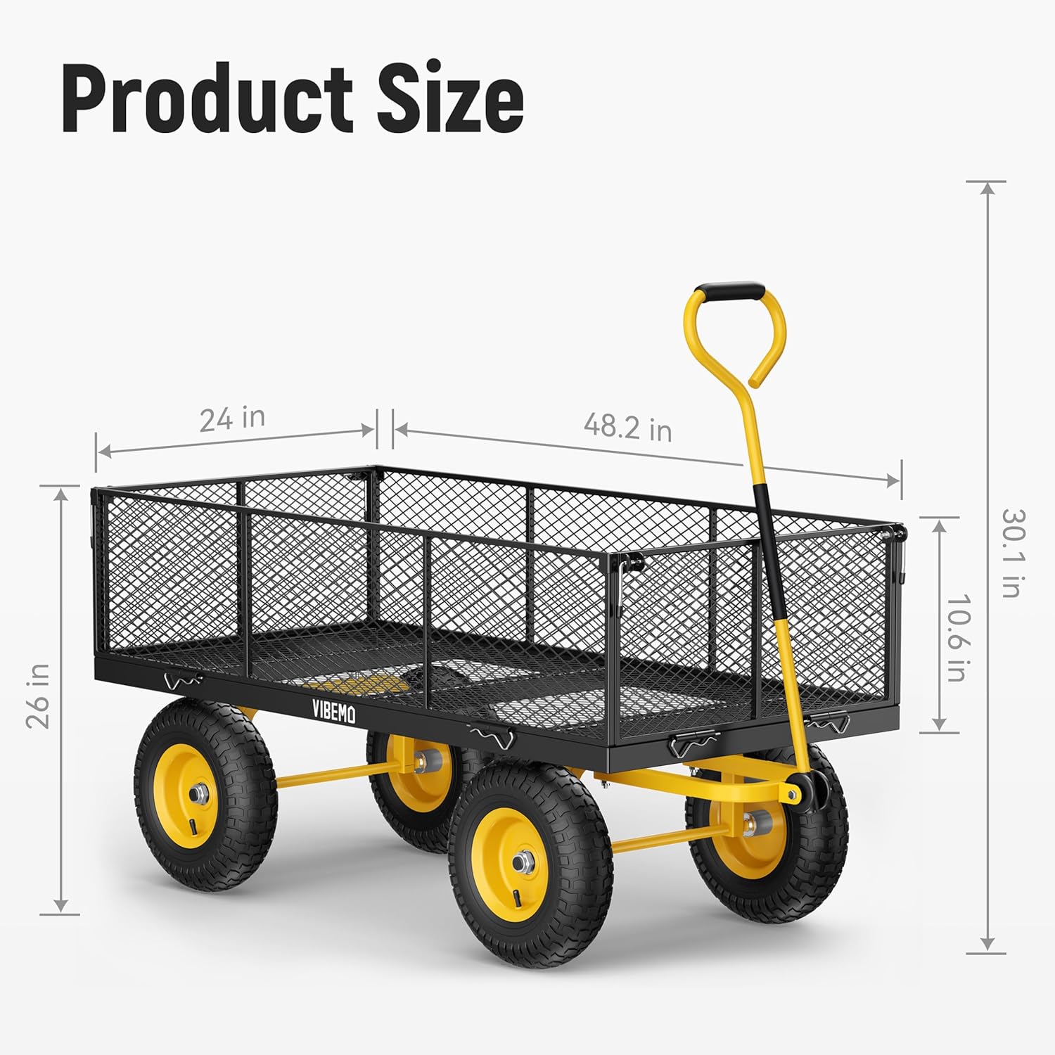 Steel Garden Cart, 2-in-1 1400 lbs Heavy Duty Utility Wagon, with Removable Mesh Sides to Convert into Flatbed, 240?? U-Turn 13" Pneumatic Tires Garden Wagon for Farm Yard Lawn Garden Camping