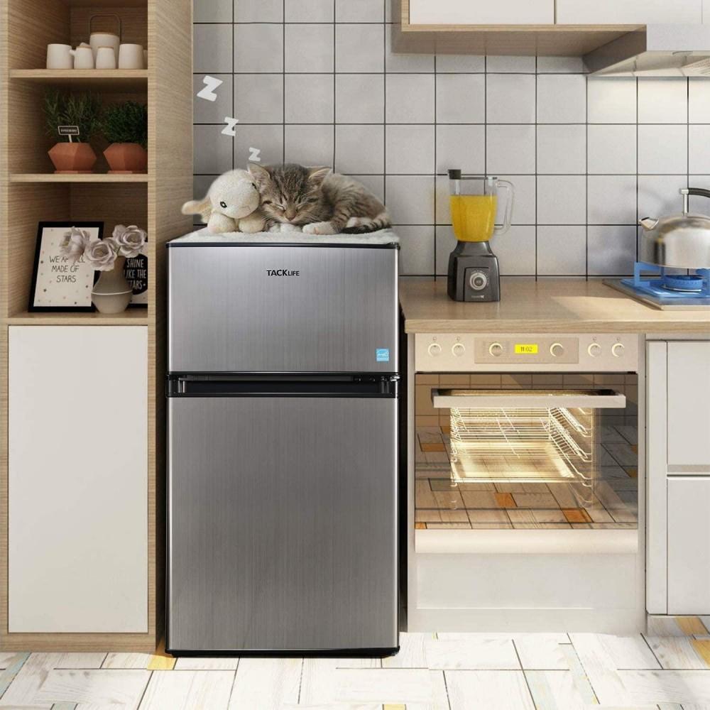 g Mini Fridge with Freezer, 3.1 Cu.Ft Small Refrigerator, Compact Refrigerator with LED Light, 2 doors, Mini Fridge for Bedroom, Office, Dorm, RV