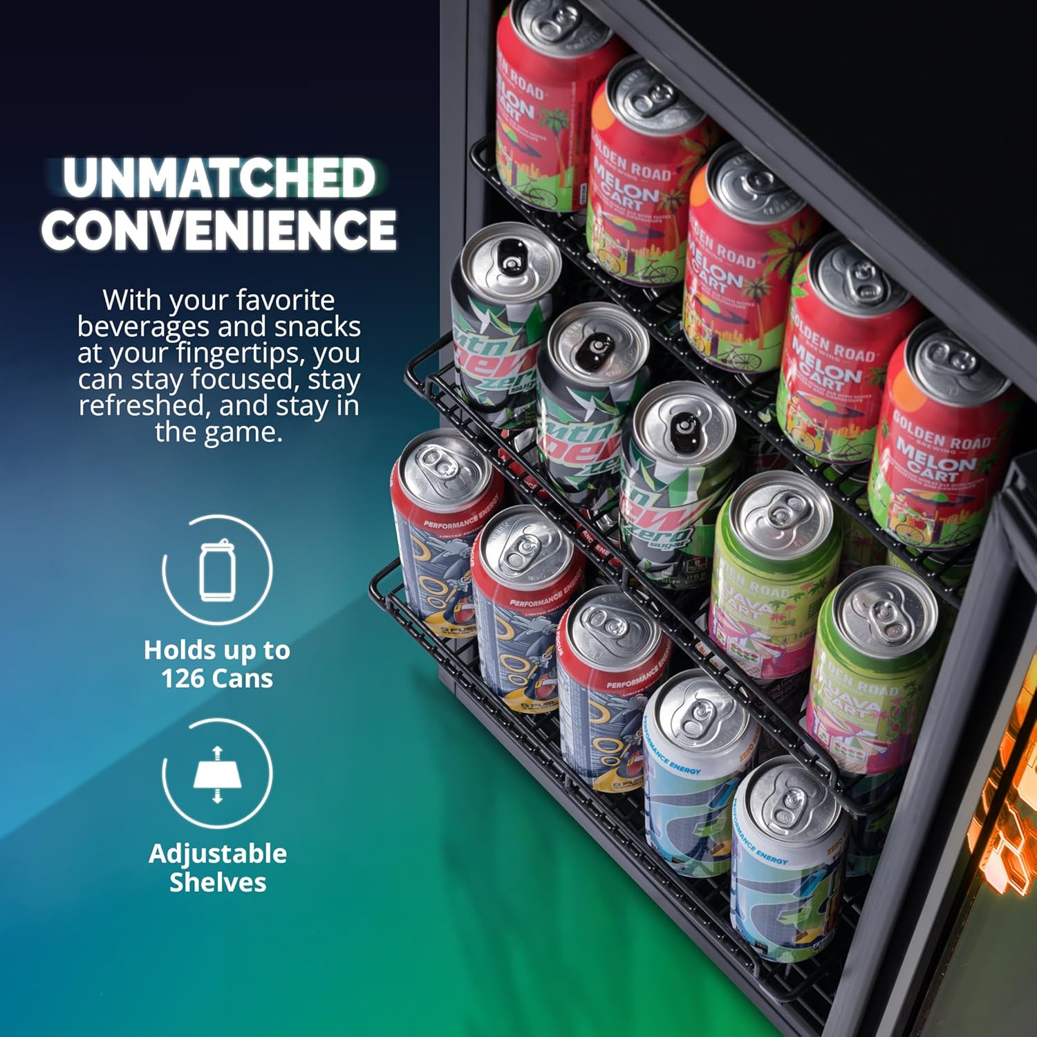 Beverage Refrigerator Cooler | 126 Cans Free Standing with Right Hinge Glass Door | Mini Fridge Beverage Organizer Perfect For Beer, Wine, Soda, And Cooler Drinks