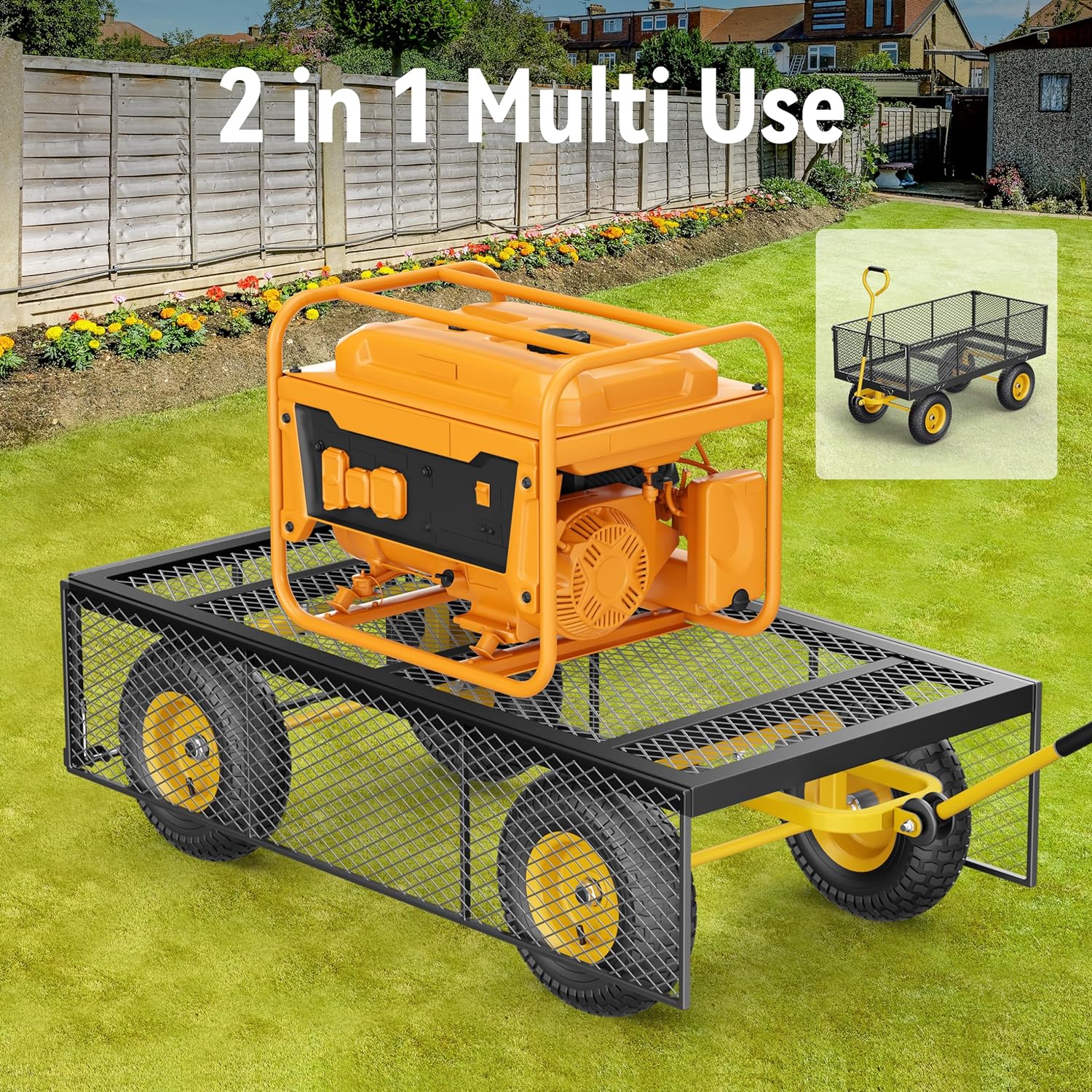 Steel Garden Cart, 2-in-1 1400 lbs Heavy Duty Utility Wagon, with Removable Mesh Sides to Convert into Flatbed