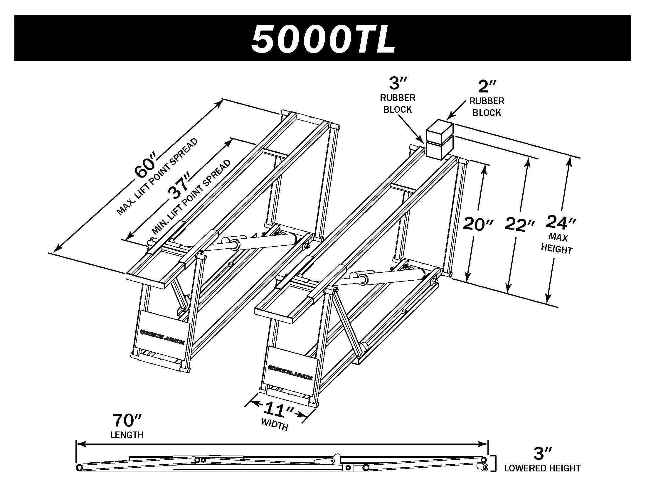 QuickJack 5000TL Bundle 5,000lb Capacity Portable Car Lift with 110V Power Unit
