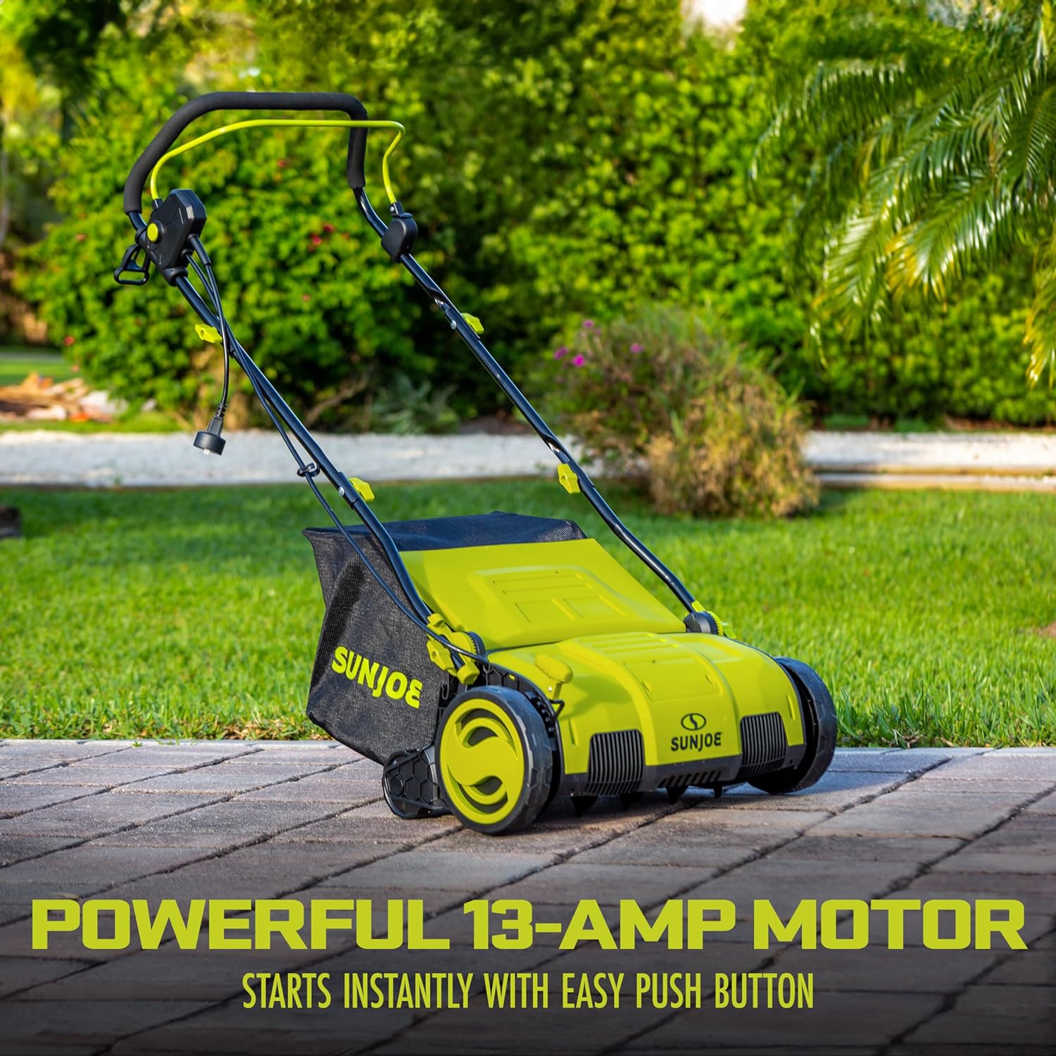 AJ805E 15-Inch 13-Amp Electric Dethatcher and Scarifier w/Removeable 13.2-Gal Collection Bag, 5-Position Height Adjustment