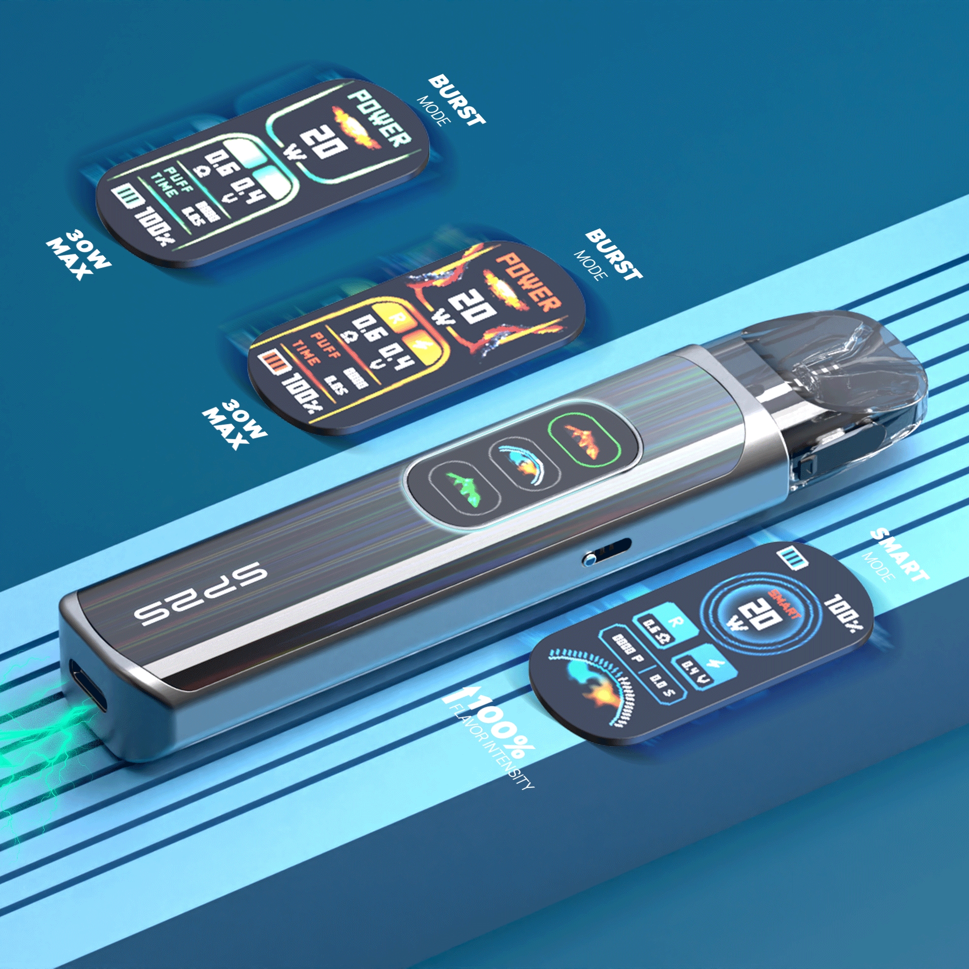 思博瑞SP2S URANUS天王星注油式電子煙  可調氣流  1000mAh大容量  銀白色 - Vapertrade