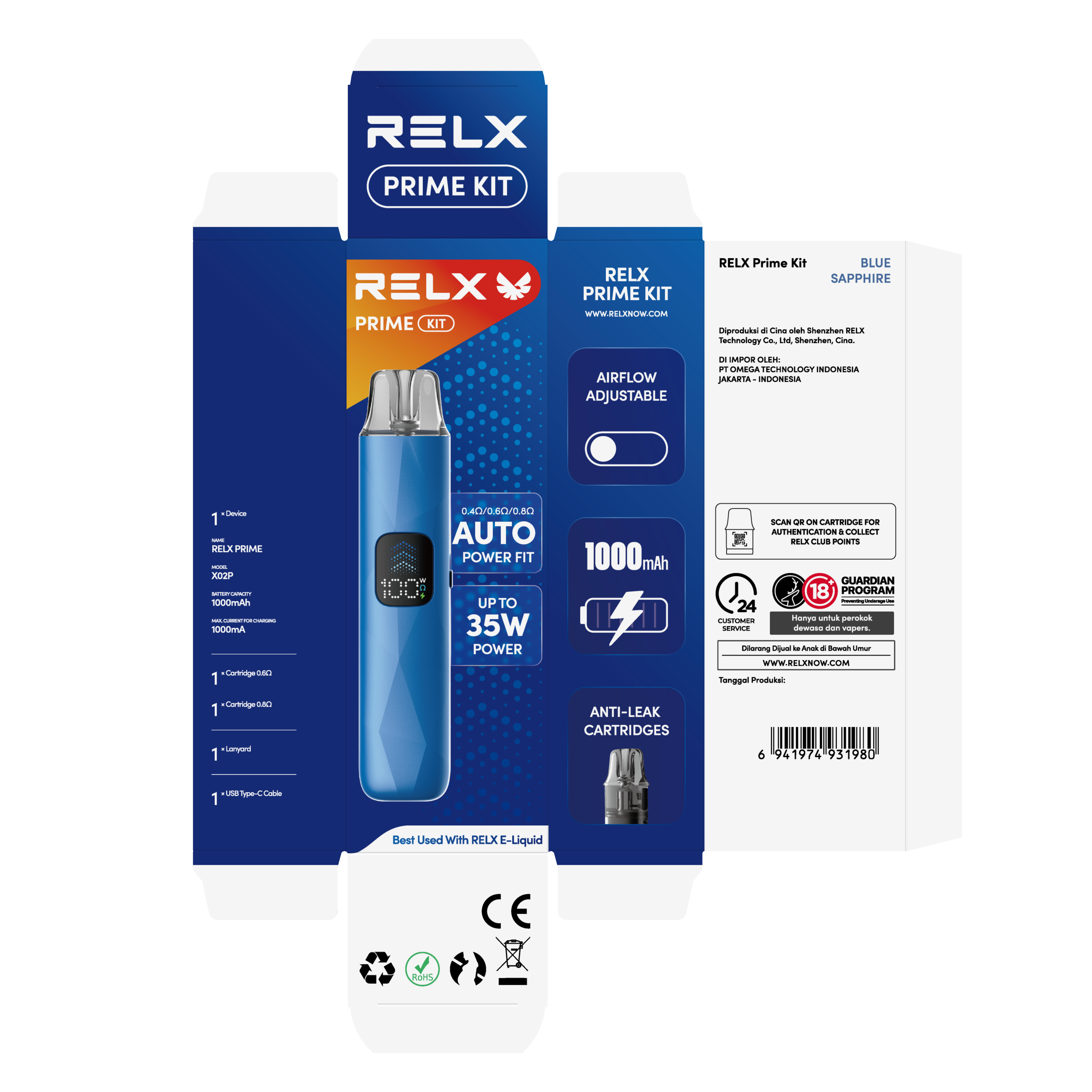 悅刻RELX-Prime Kit開放式主機套裝  藍色 - Vapertrade