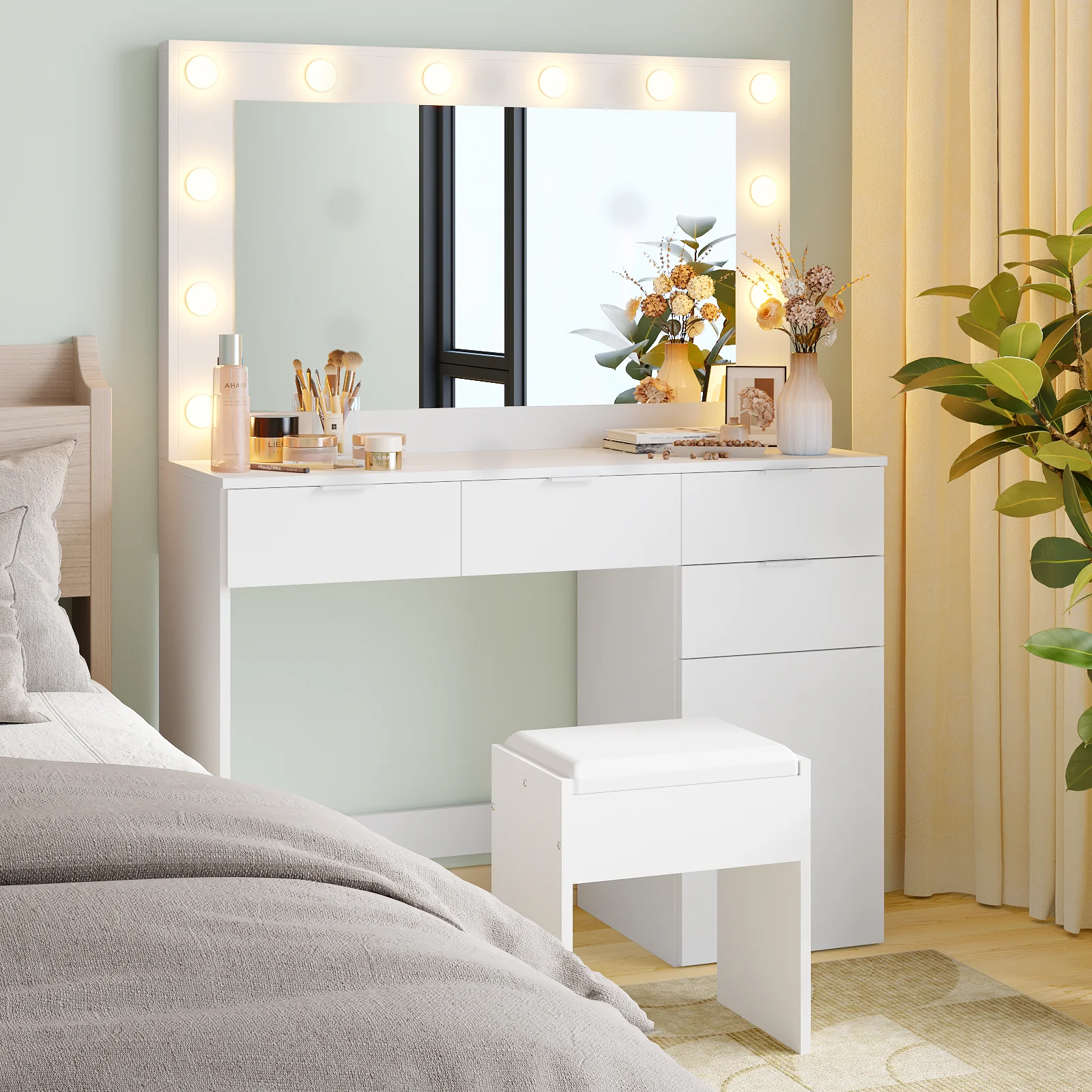 Dressing Table Stool Set 12 LED Bulbs