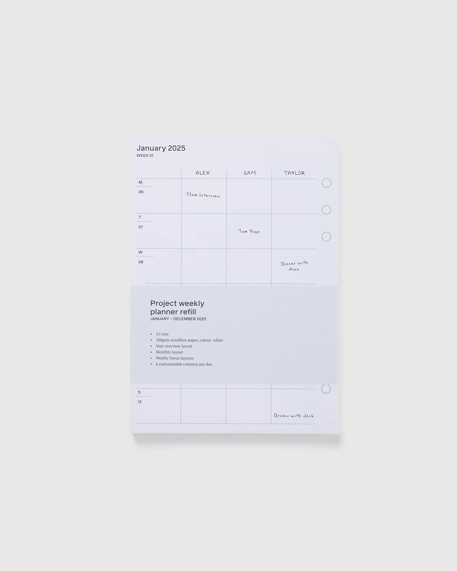 Planner Refill Project Weekly A5 2025