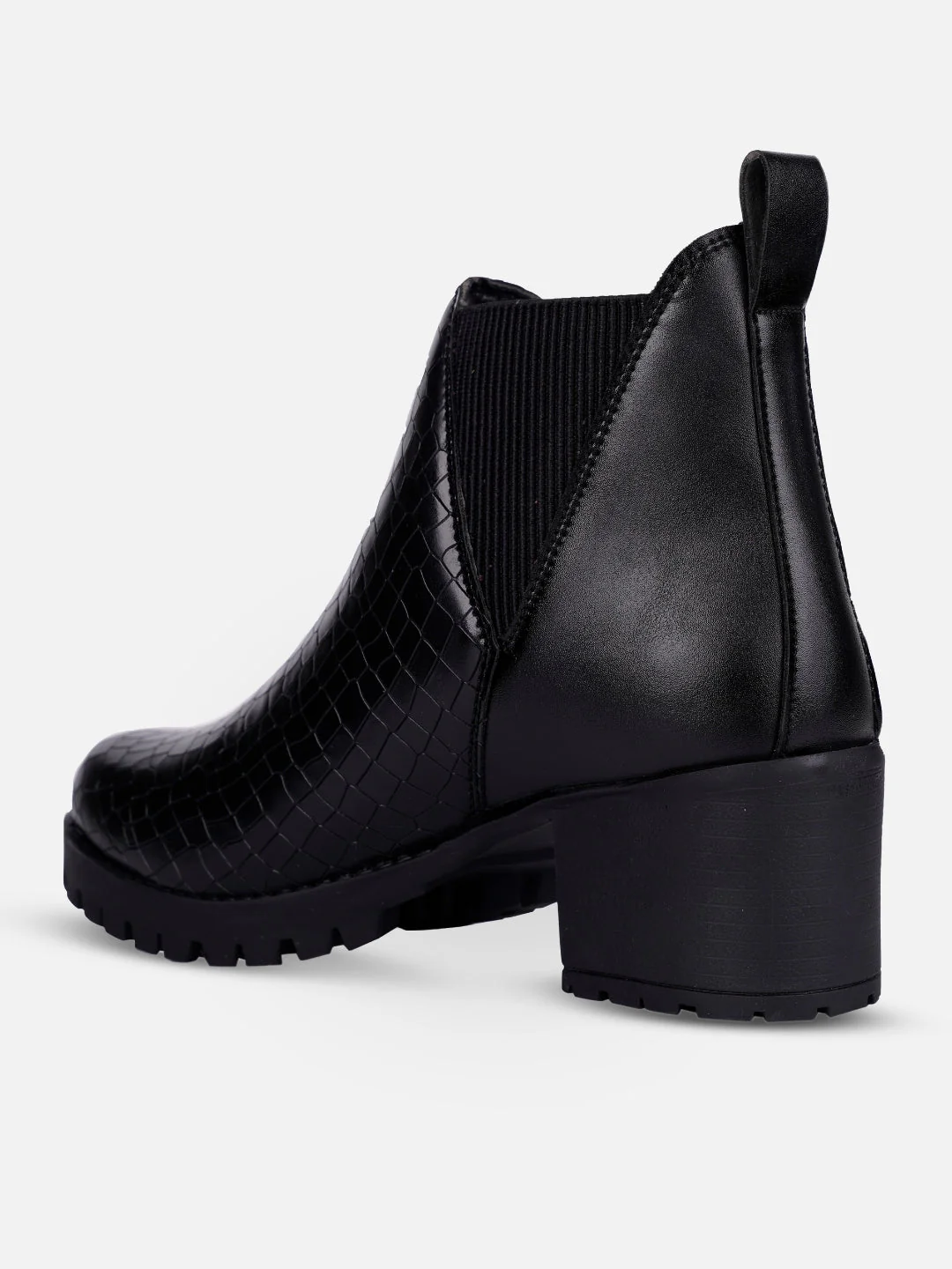 Ghete elegante pentru femei cu imprimeu croco, negre, cu elastic lateral dublu și talpă antiderapantă