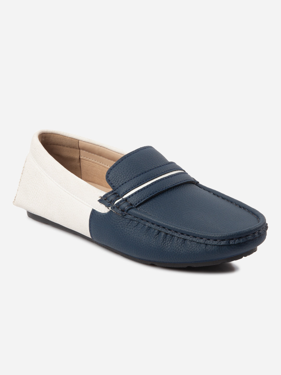 Loafers bărbătești navy și alb cu design color block, confortabili și stil casual