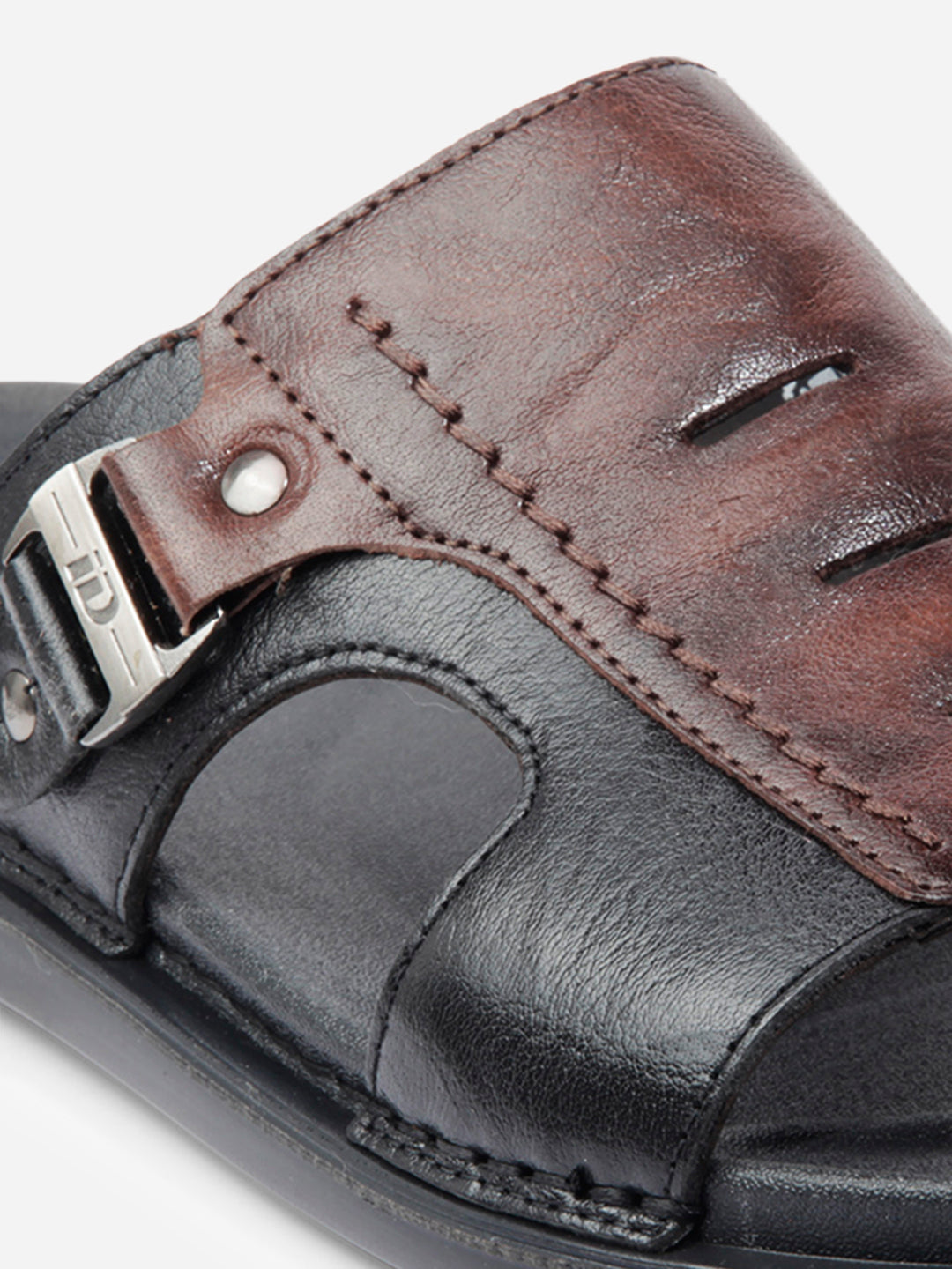 Sandale elegante negre și maro cu cataramă, din piele naturală, confortabile și ergonomice