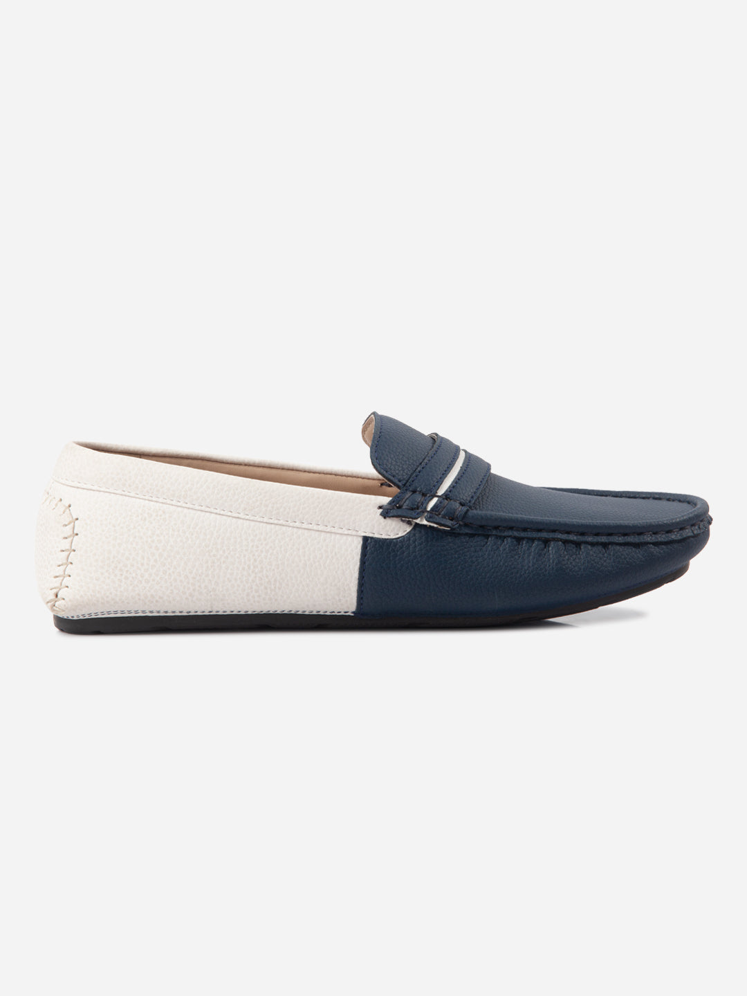Loafers bărbătești navy și alb cu design color block, confortabili și stil casual