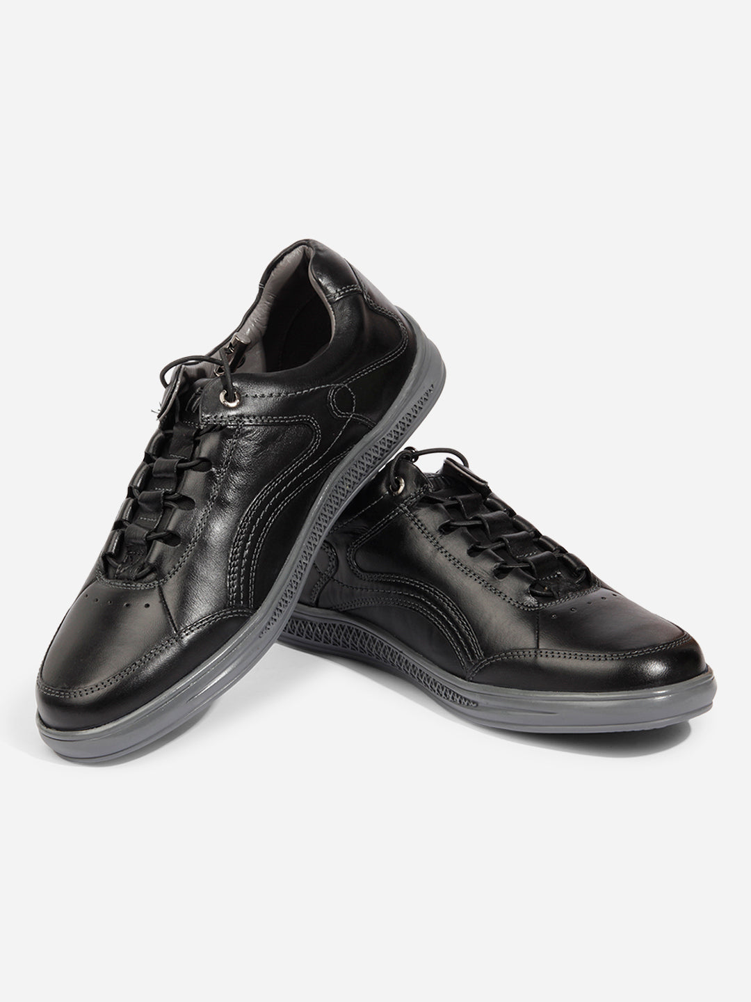 Sneakers bărbătești negri din piele naturală, cu sistem de închidere rapidă și talpă antiderapantă