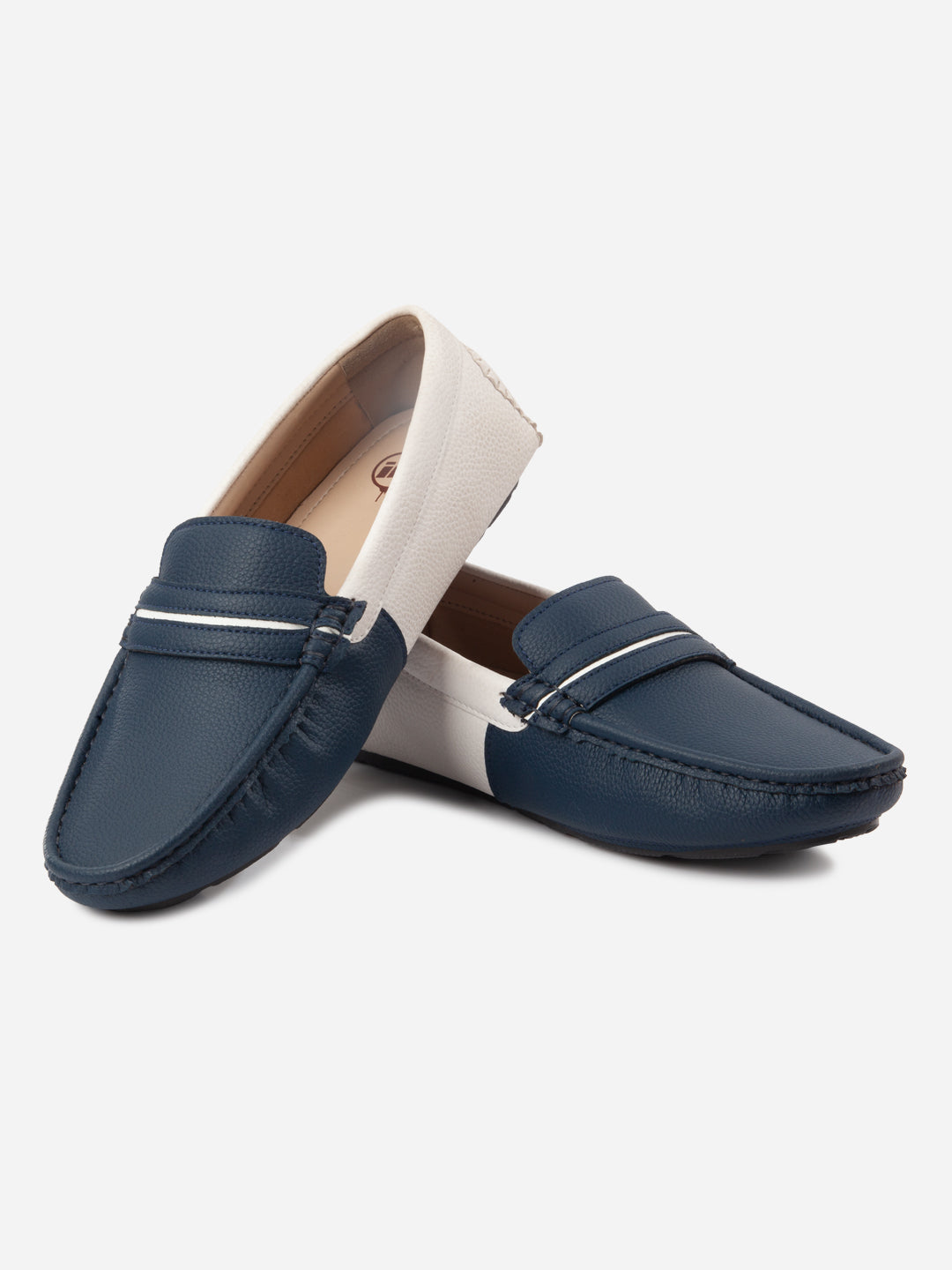 Loafers bărbătești navy și alb cu design color block, confortabili și stil casual